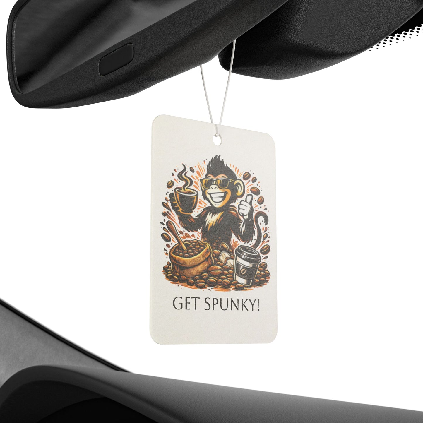 Spunky Monkey Car Air Freshener — "Get Spunky!" Coffee Monkey Scented Air Freshener