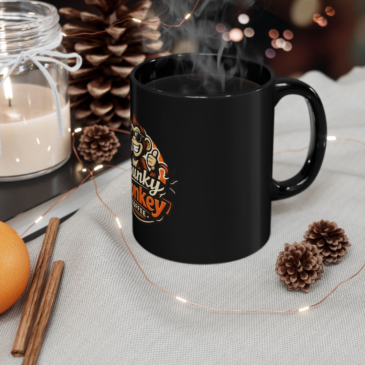 Spunky Monkey Coffee Black Mug — 11oz & 15oz Ceramic Coffee Cup