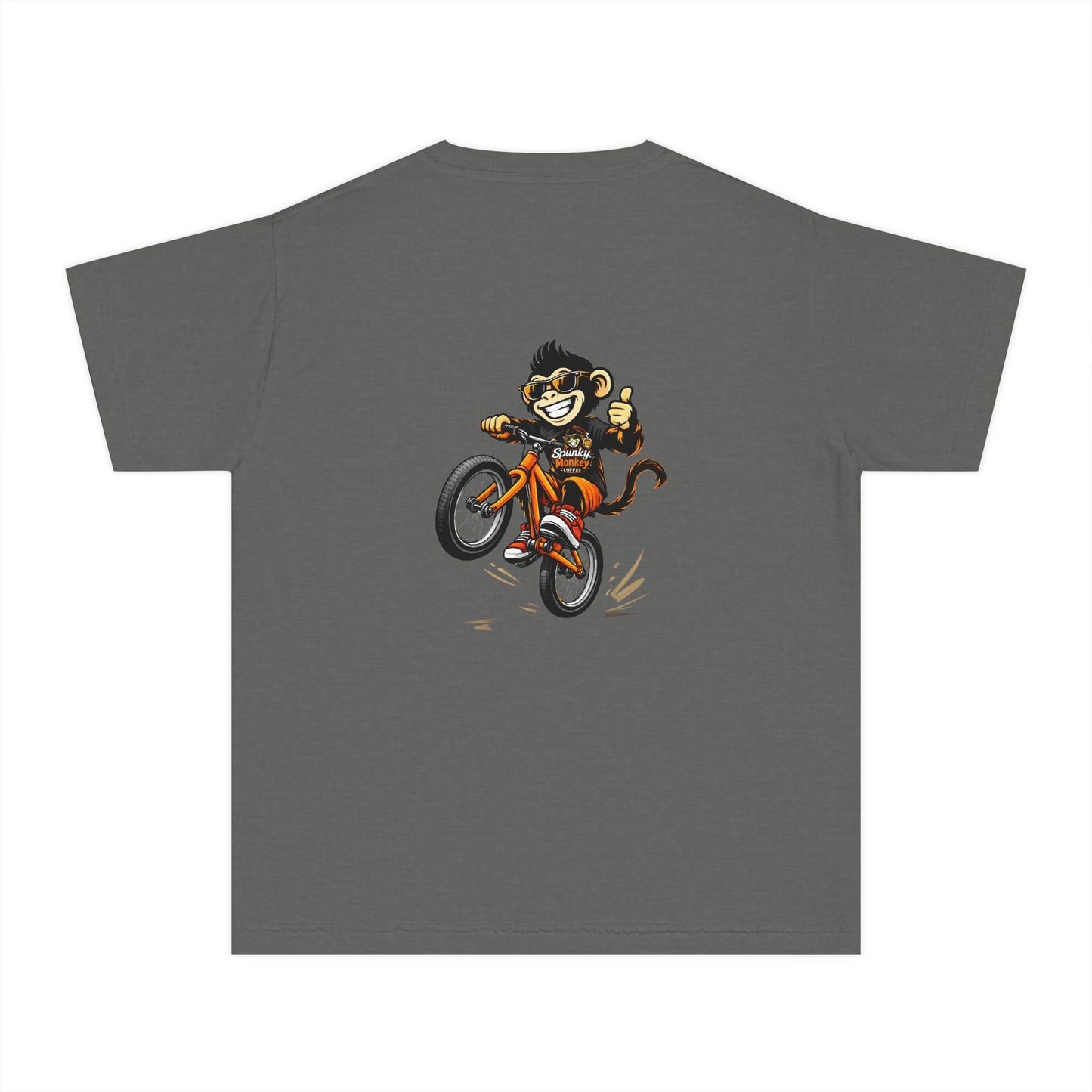 Youth Tee — 'Spunky Monkey Coffee' BMX Monkey Graphic Shirt