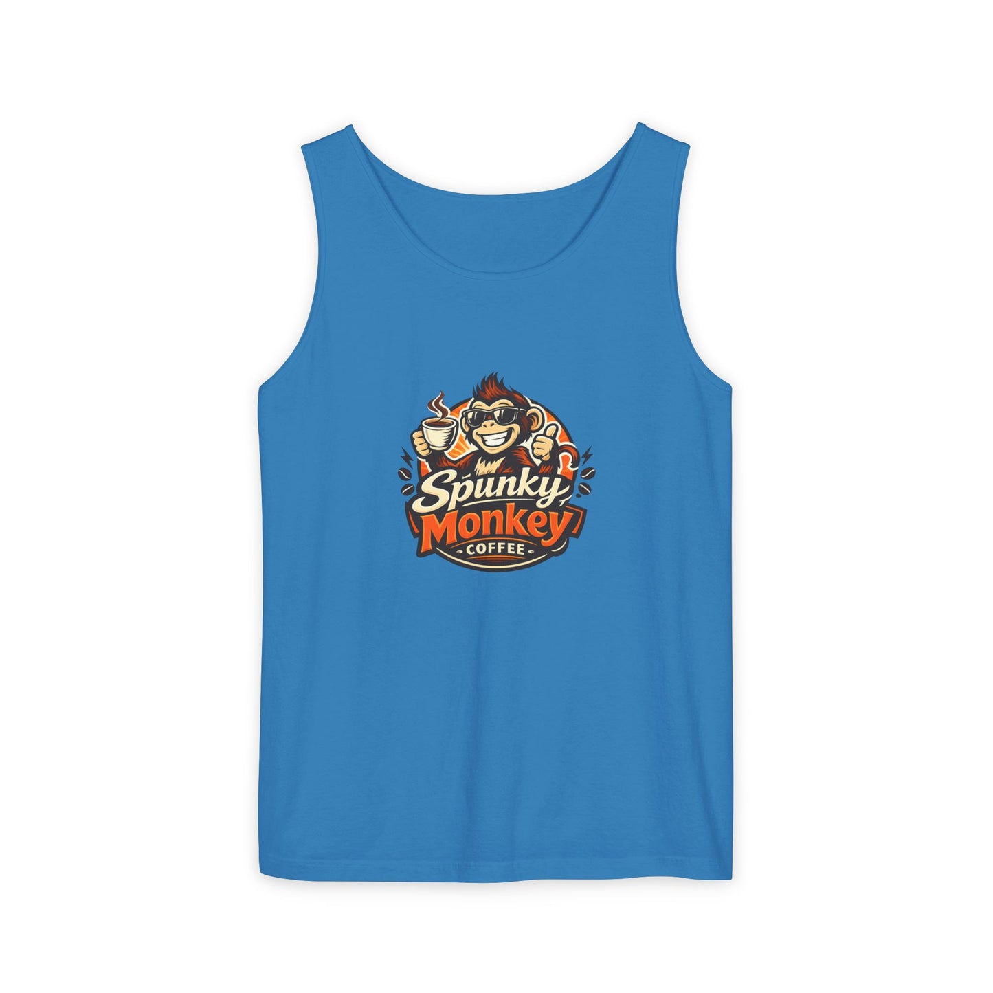 Spunky Monkey Coffee Logo Tank Top — "Get Spunky!" Retro Coffee Shop Graphic