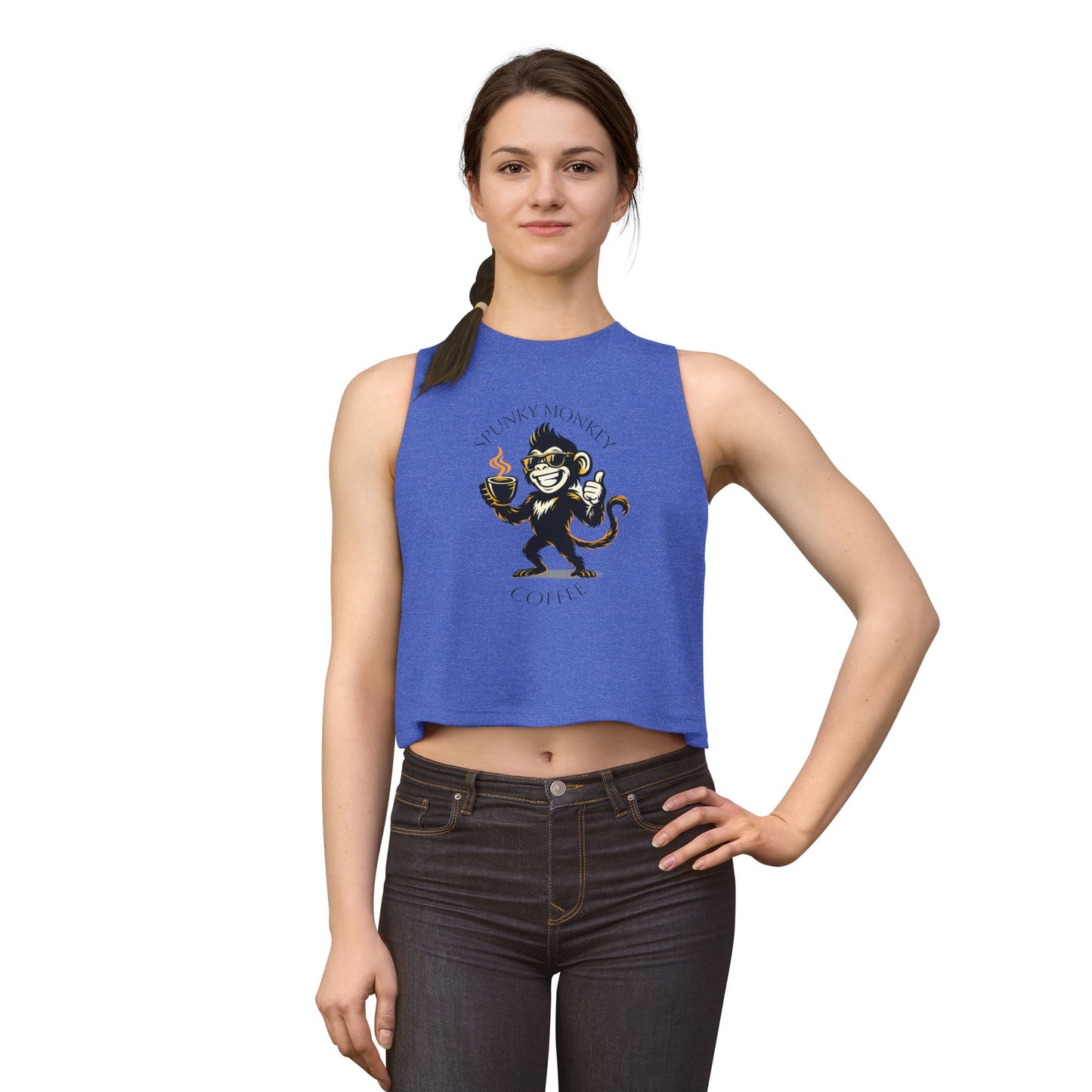 Spunky Monkey Coffee Crop Top — 'Spunky Monkey Coffee' Vintage Cafe Graphic