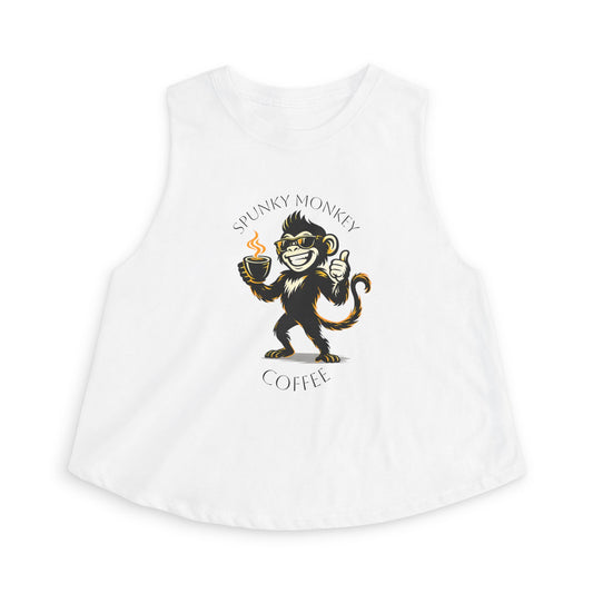 Spunky Monkey Coffee Crop Top — 'Spunky Monkey Coffee' Vintage Cafe Graphic