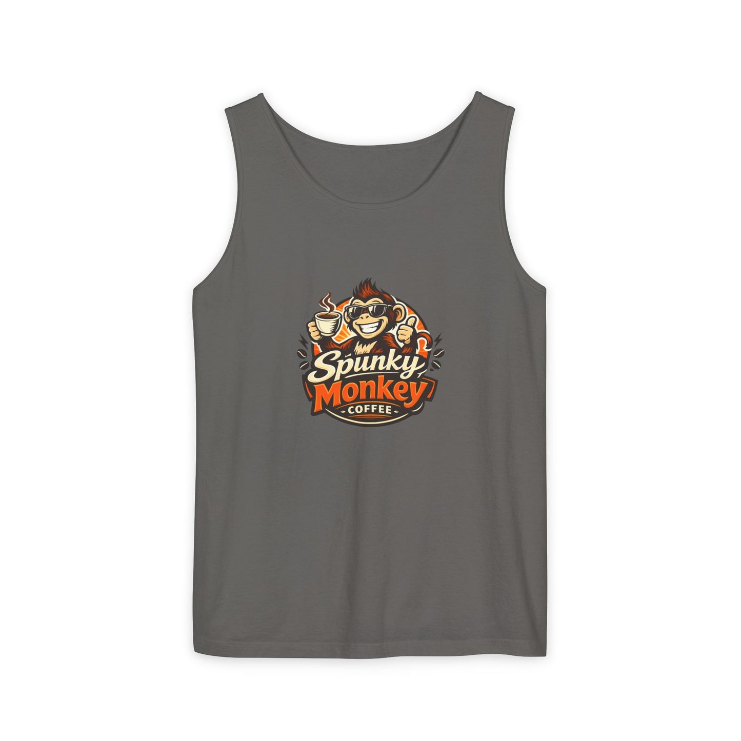 Spunky Monkey Coffee Logo Tank Top — "Get Spunky!" Retro Coffee Shop Graphic