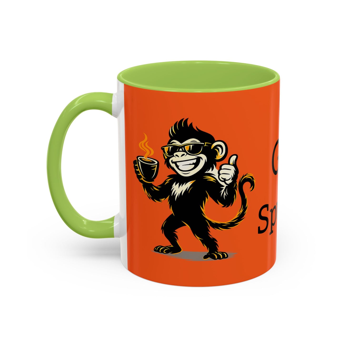 Get Spunky Coffee Mug — Fun Monkey Coffee Cup, Bold Orange Accent (11/15oz)