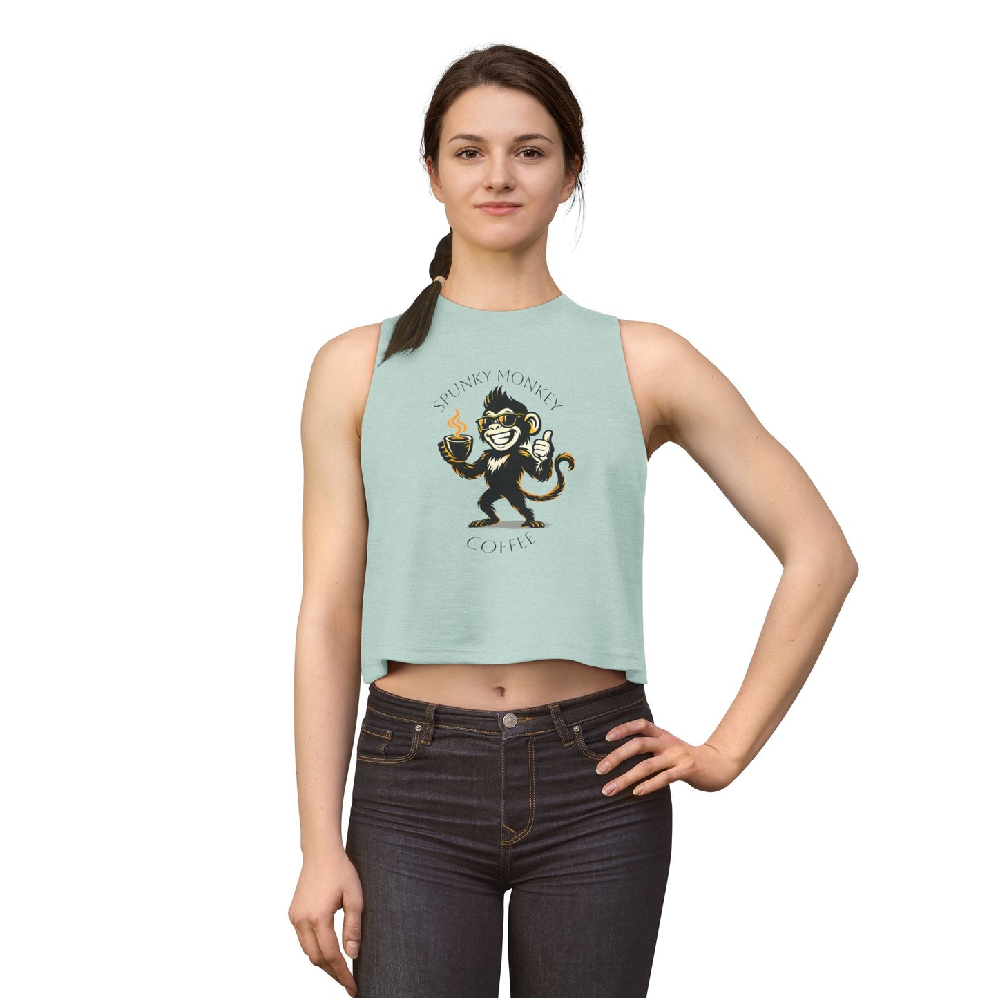 Spunky Monkey Coffee Crop Top — 'Spunky Monkey Coffee' Vintage Cafe Graphic