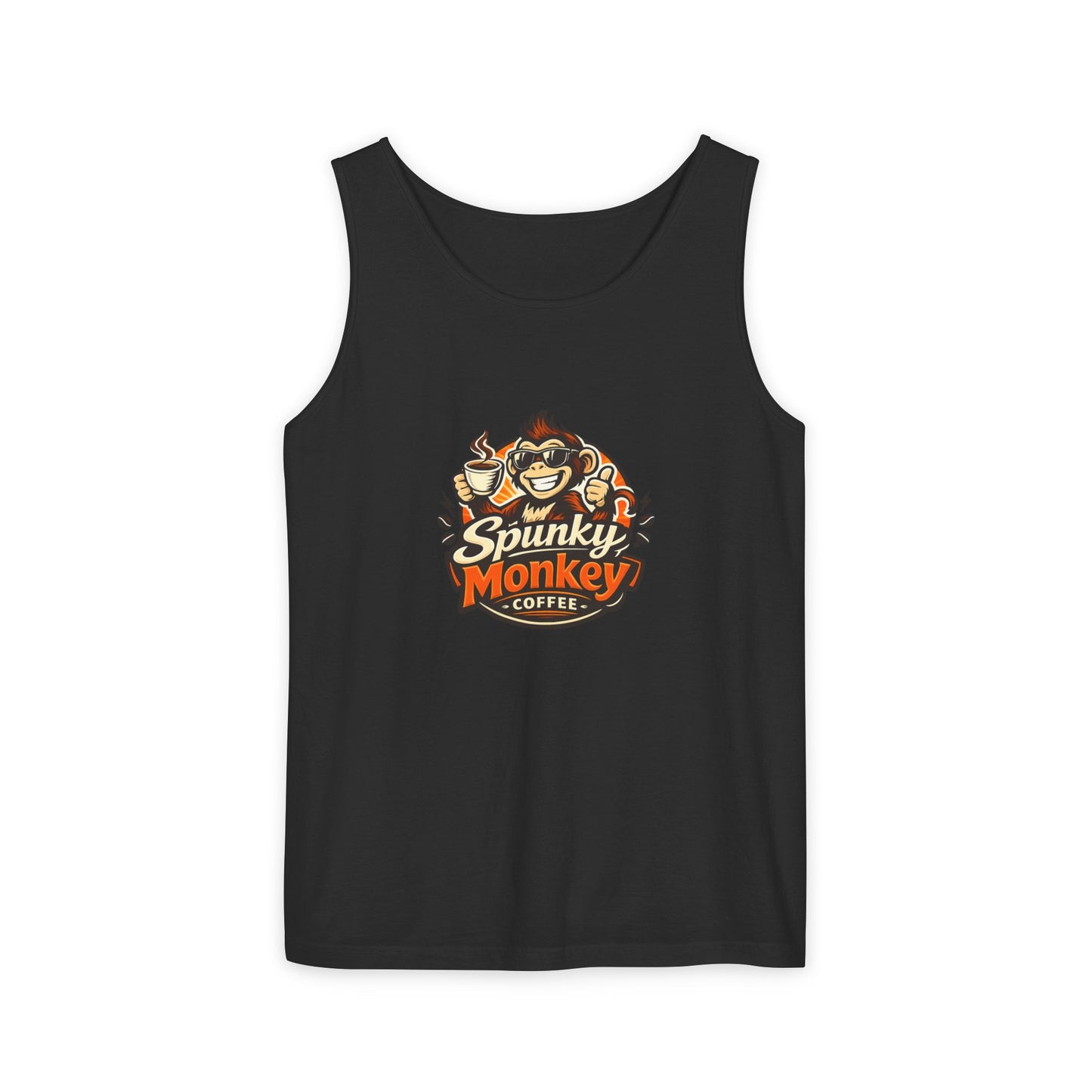 Spunky Monkey Coffee Logo Tank Top — "Get Spunky!" Retro Coffee Shop Graphic