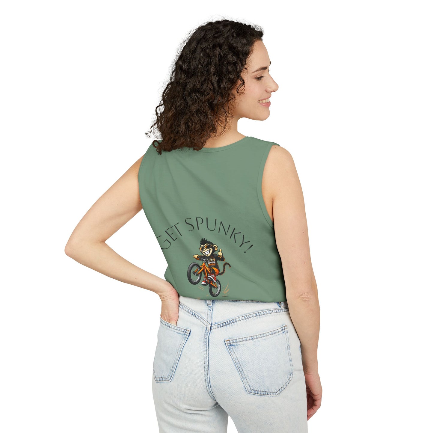 Spunky Monkey Coffee Logo Tank Top — "Get Spunky!" Retro Coffee Shop Graphic