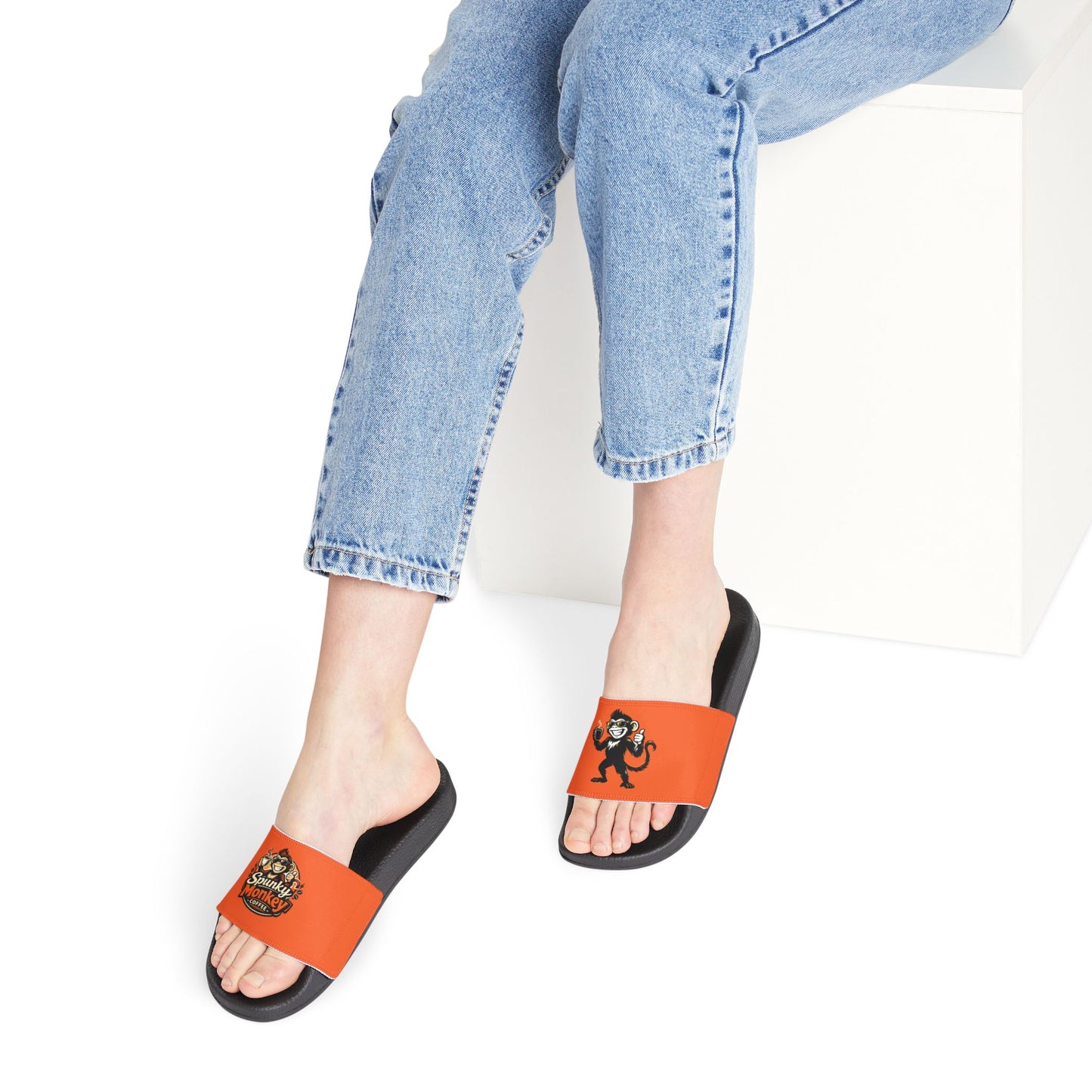 Women's Orange 'Spunky Monkey' Slide Sandals — Removable Strap Casual Pool & Beach Slides