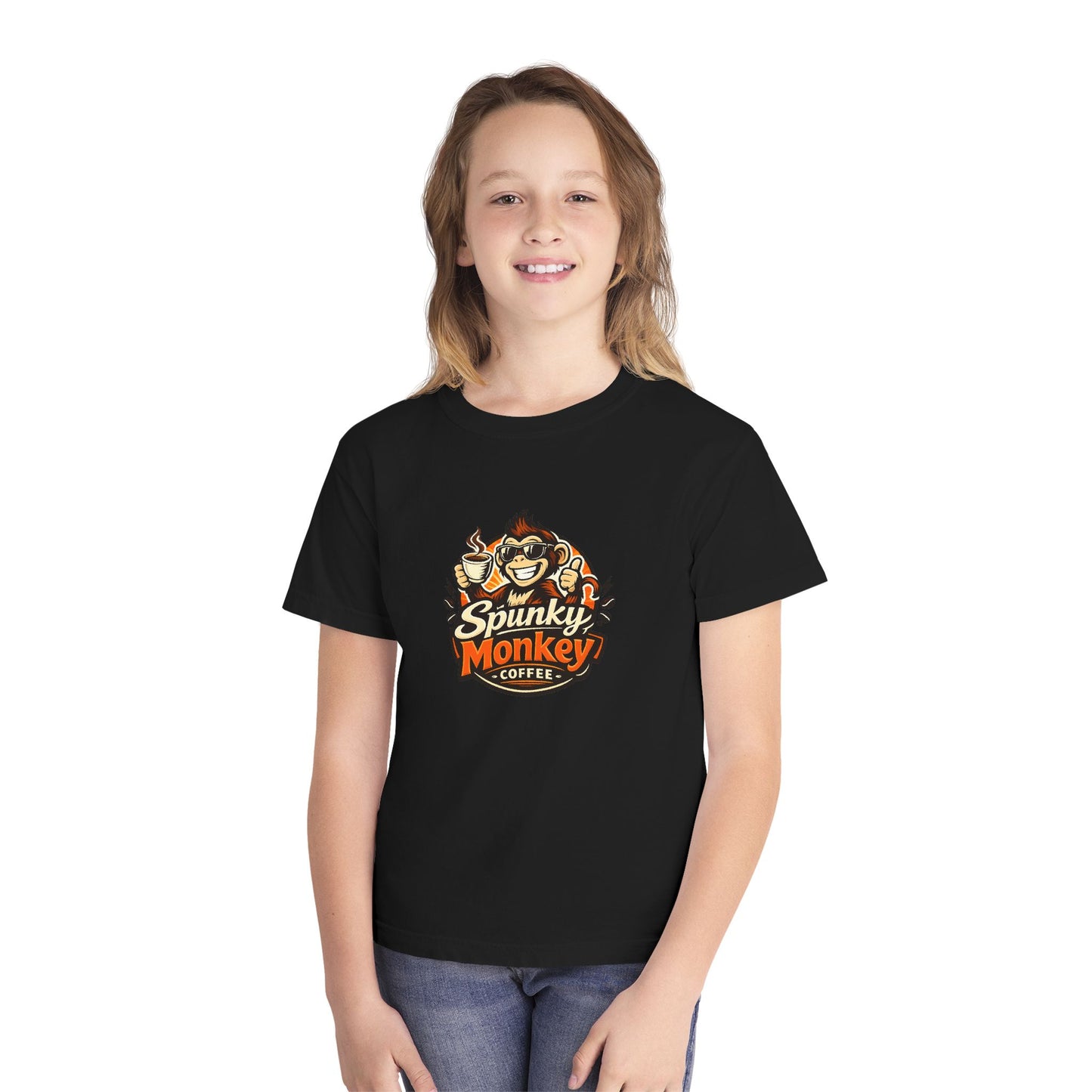 Youth Tee — 'Spunky Monkey Coffee' BMX Monkey Graphic Shirt