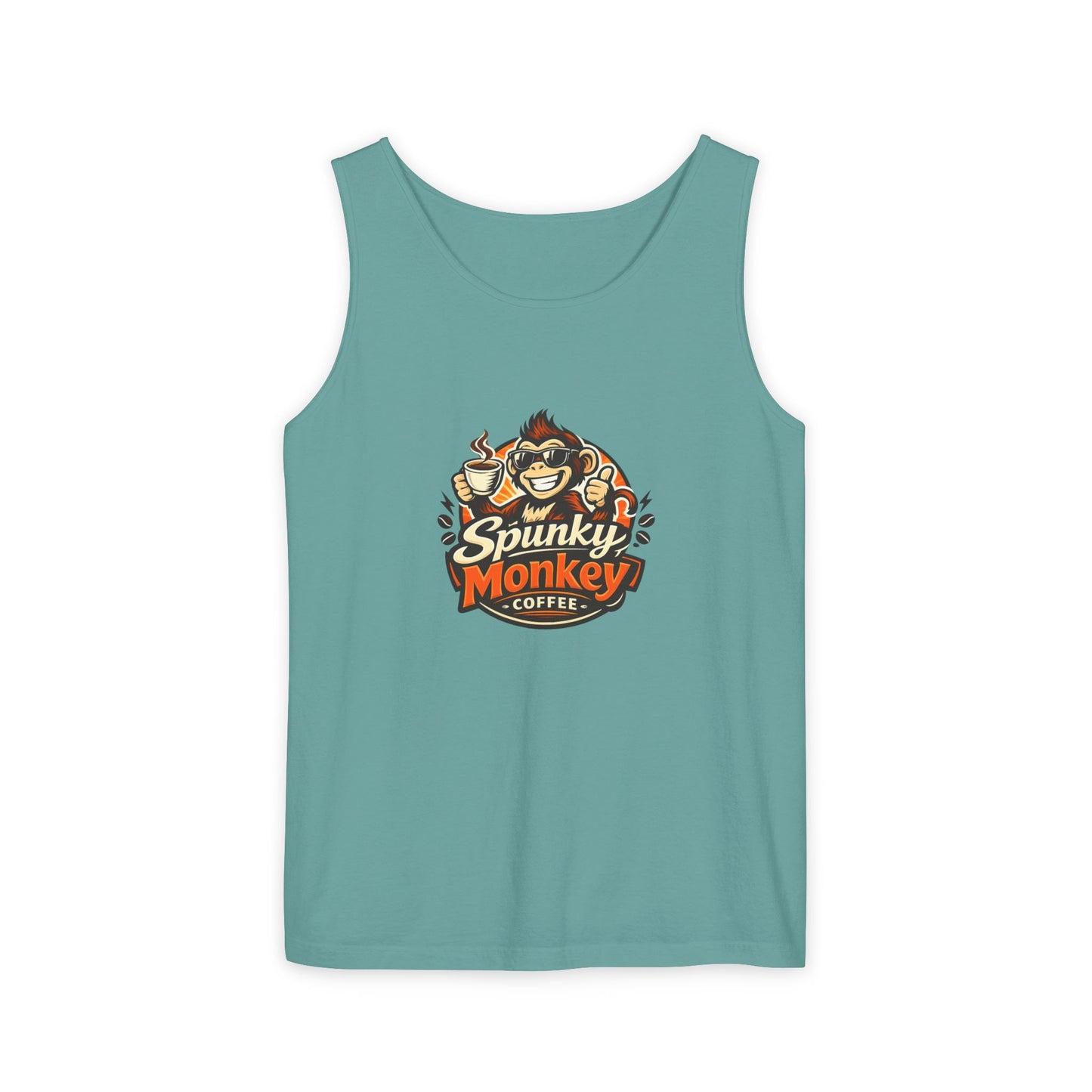 Spunky Monkey Coffee Logo Tank Top — "Get Spunky!" Retro Coffee Shop Graphic
