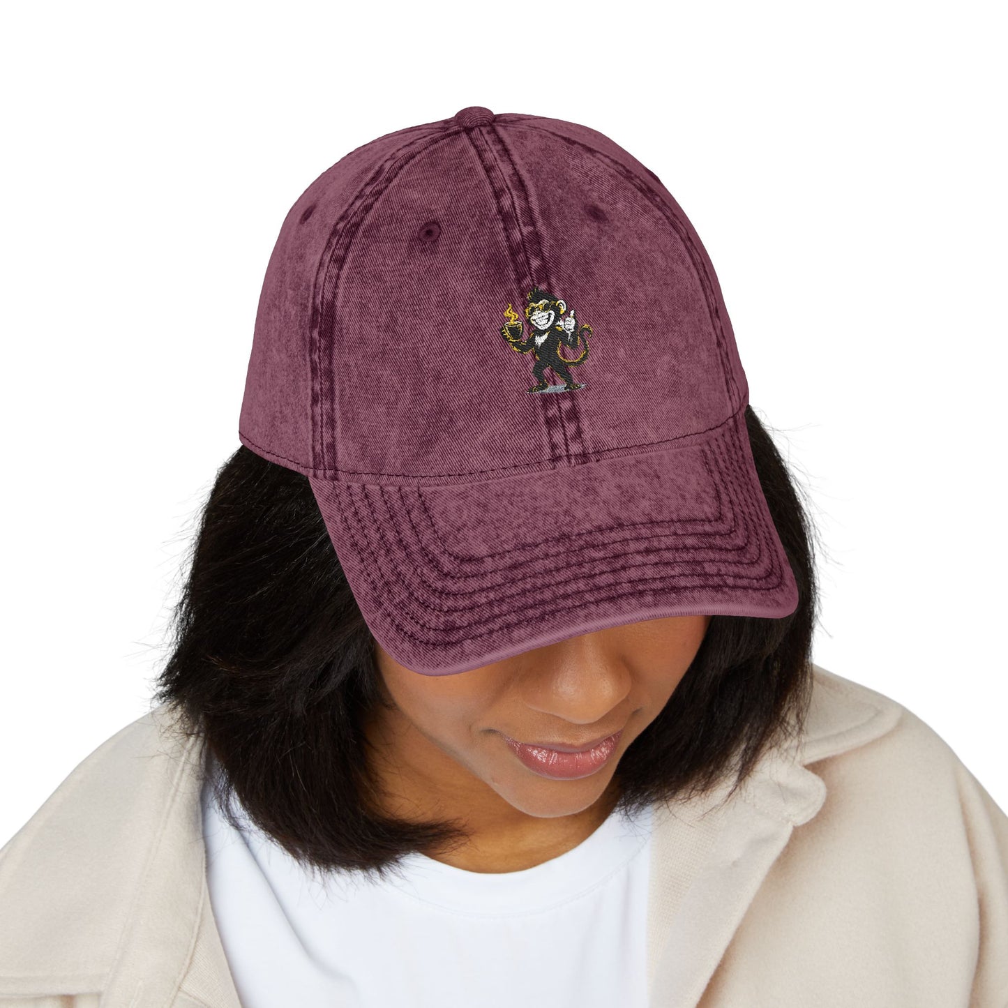 Spunky Monkey Vintage Cap — Retro Floral Character Patch