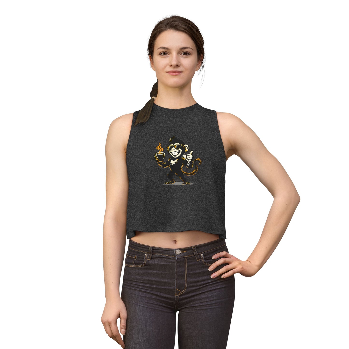 Spunky Monkey Coffee Crop Top — 'Spunky Monkey Coffee' Vintage Cafe Graphic