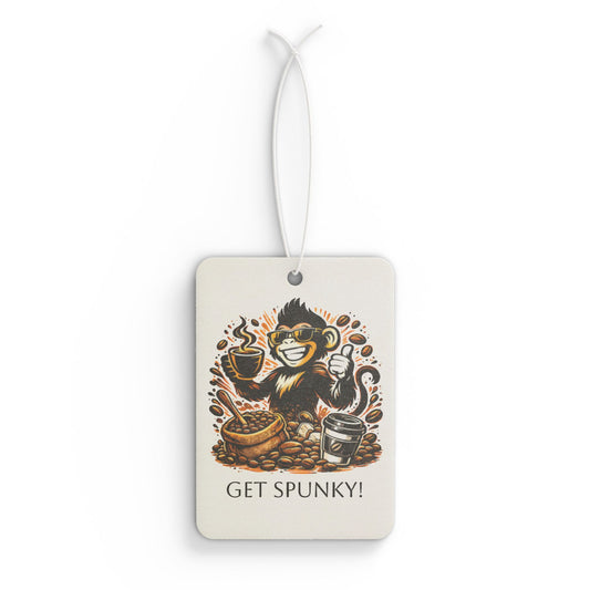 Spunky Monkey Car Air Freshener — "Get Spunky!" Coffee Monkey Scented Air Freshener