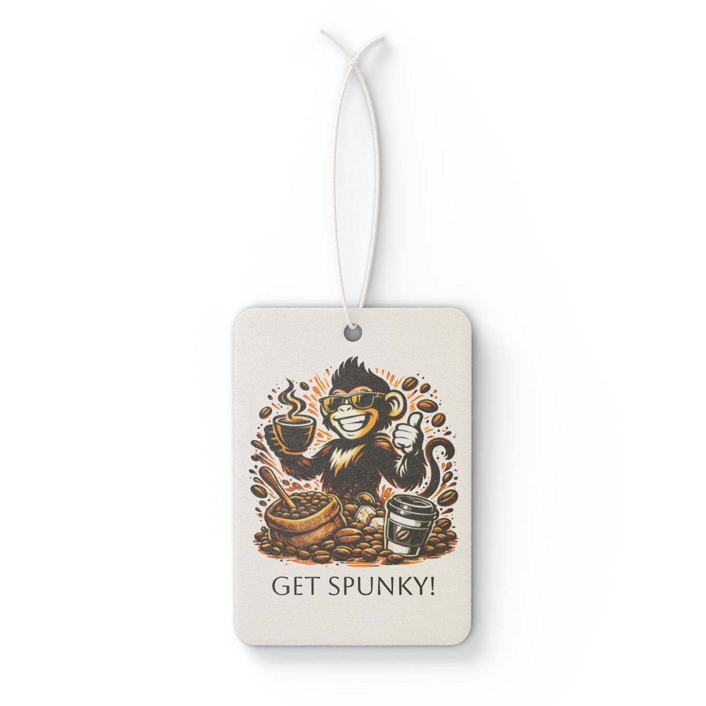 Spunky Monkey Car Air Freshener — "Get Spunky!" Coffee Monkey Scented Air Freshener
