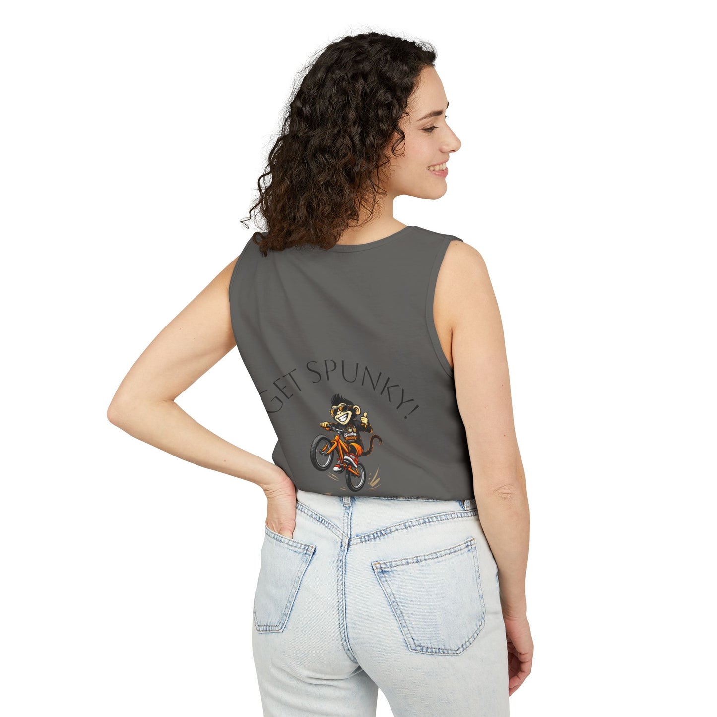 Spunky Monkey Coffee Logo Tank Top — "Get Spunky!" Retro Coffee Shop Graphic