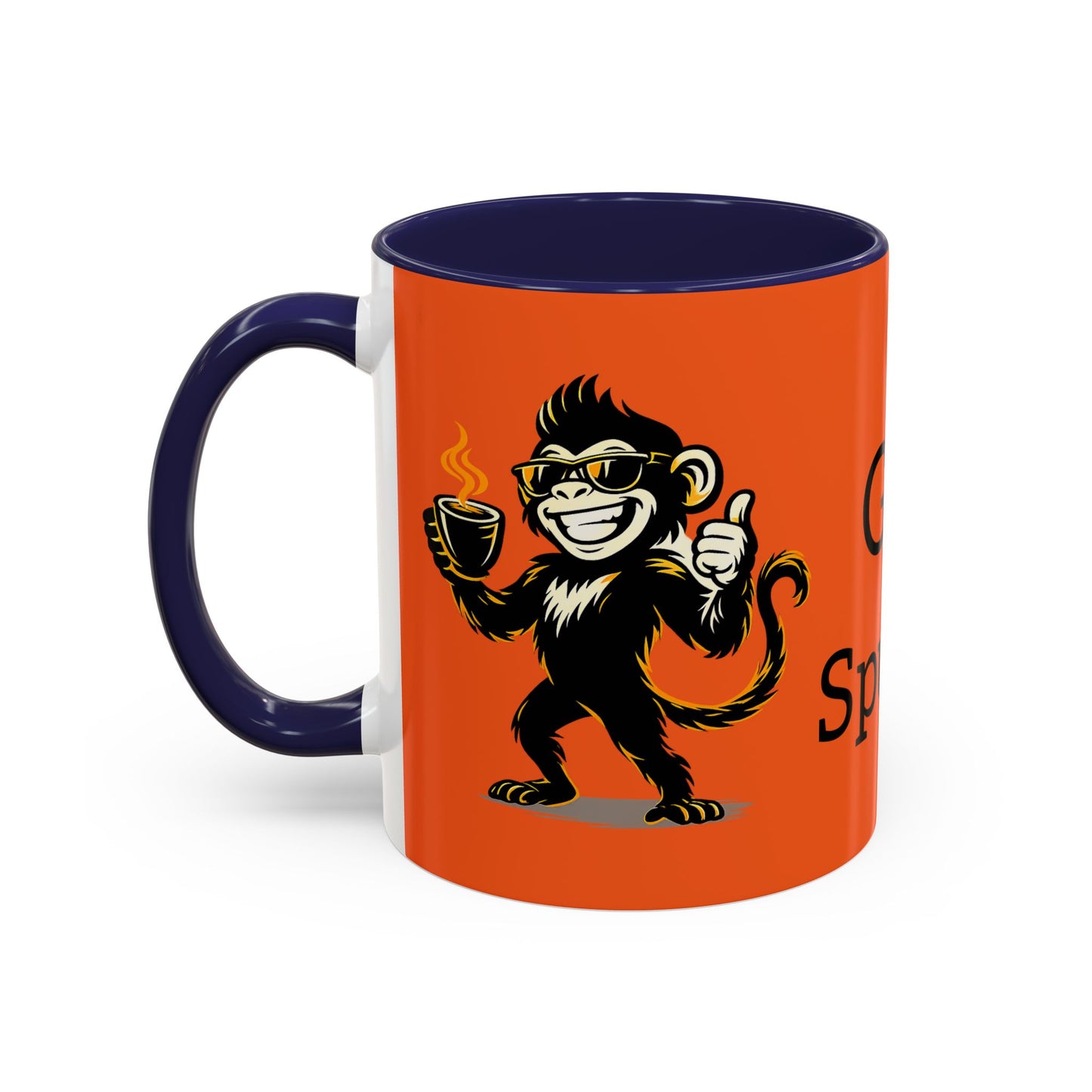 Get Spunky Coffee Mug — Fun Monkey Coffee Cup, Bold Orange Accent (11/15oz)