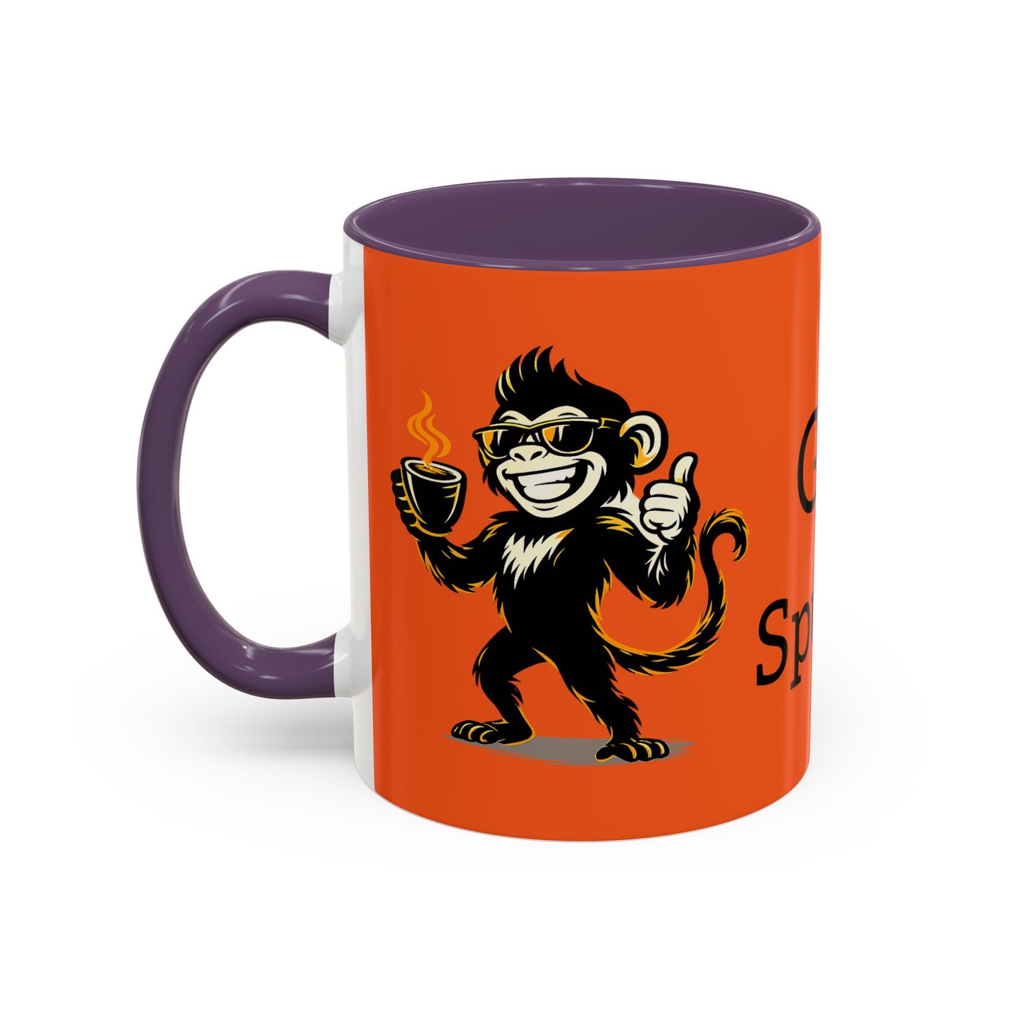Get Spunky Coffee Mug — Fun Monkey Coffee Cup, Bold Orange Accent (11/15oz)