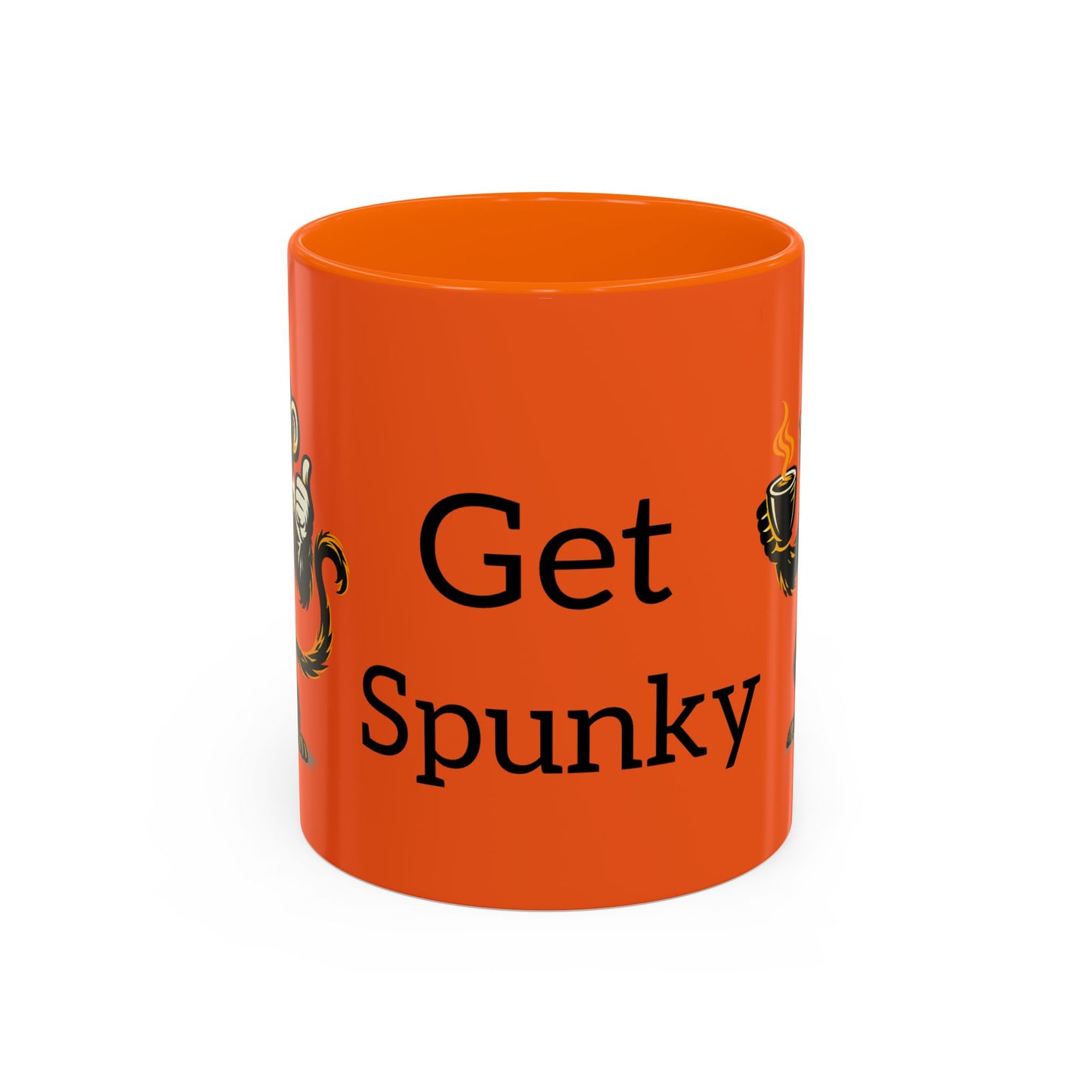 Get Spunky Coffee Mug — Fun Monkey Coffee Cup, Bold Orange Accent (11/15oz)