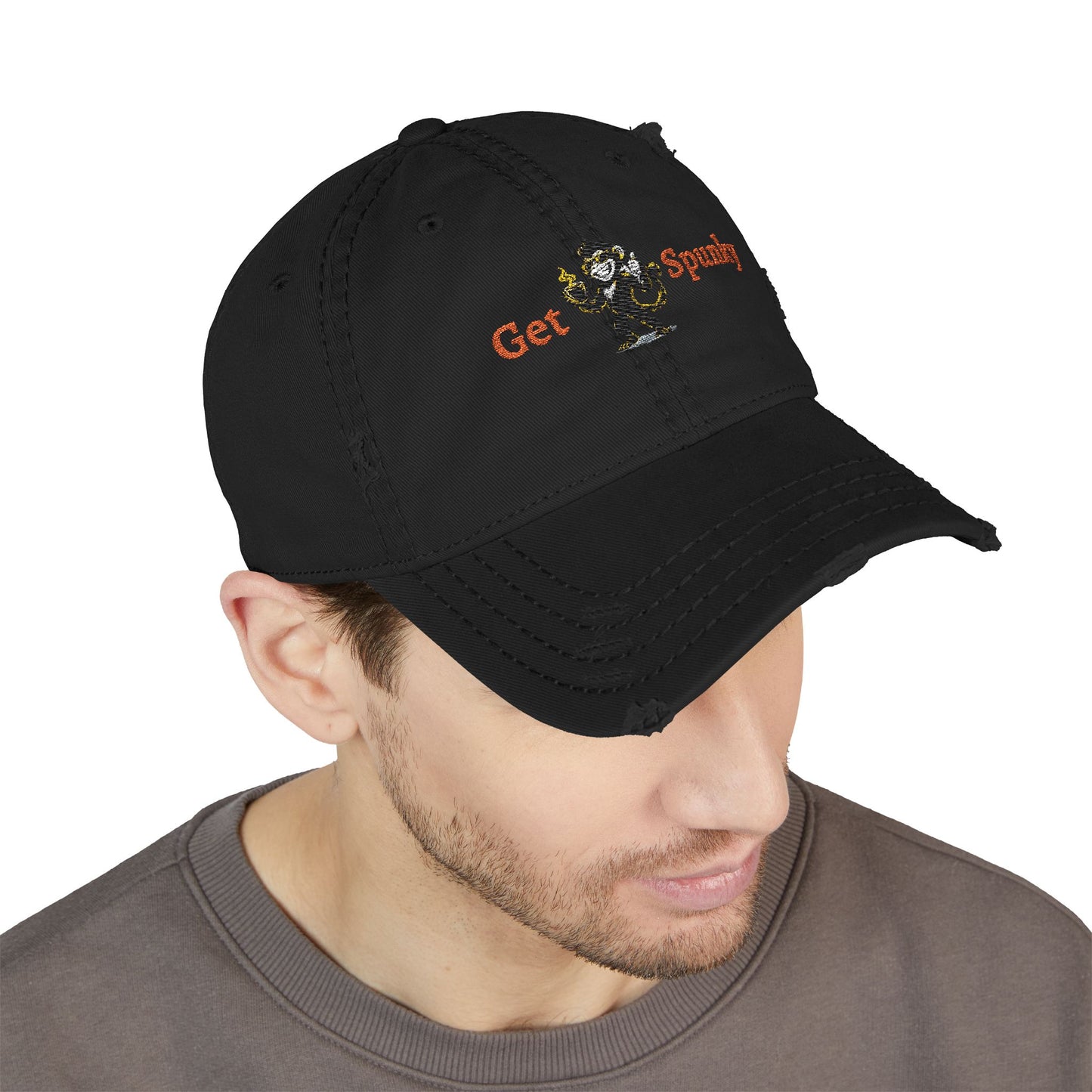 Spunky Monkey Embroidered Distressed Dad Hat