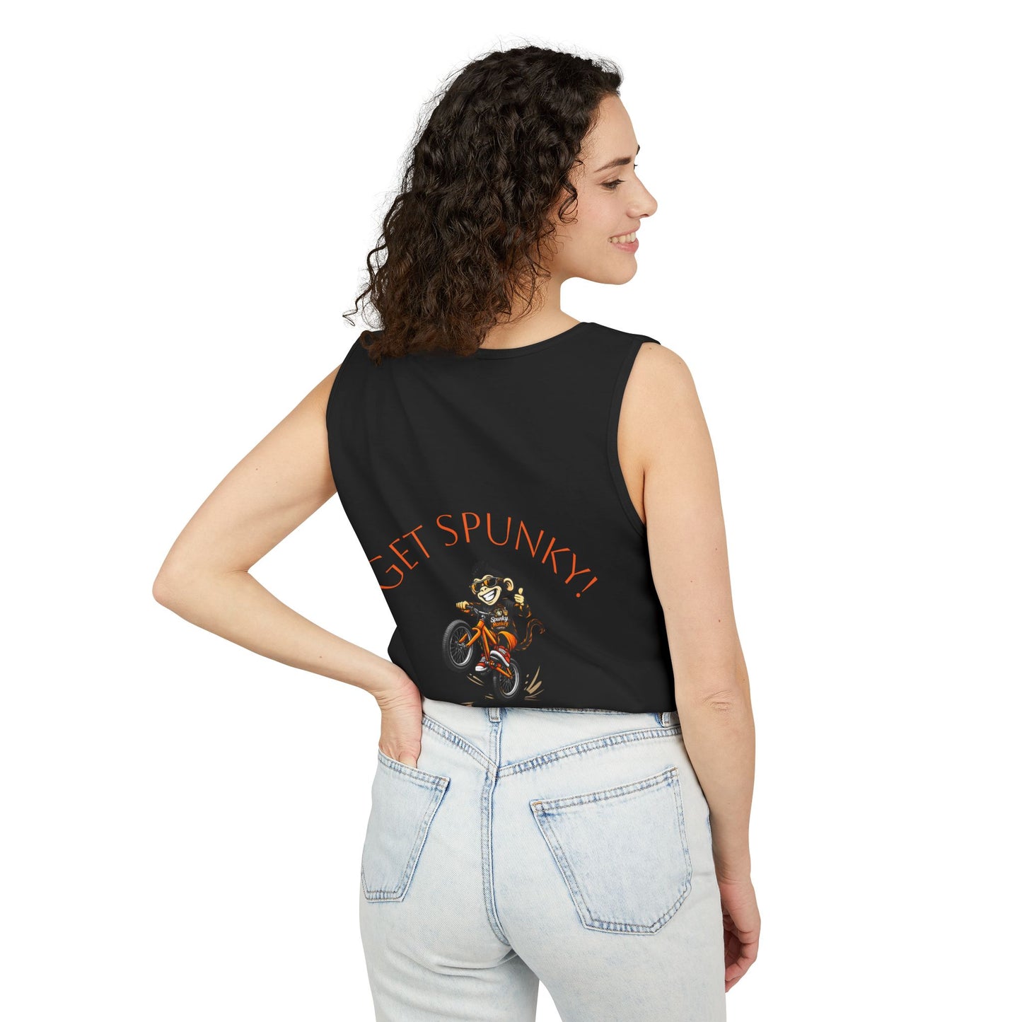 Spunky Monkey Coffee Logo Tank Top — "Get Spunky!" Retro Coffee Shop Graphic