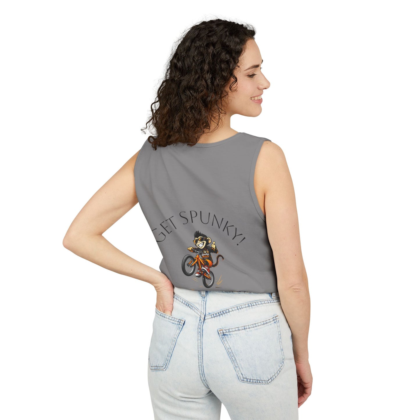 Spunky Monkey Coffee Logo Tank Top — "Get Spunky!" Retro Coffee Shop Graphic