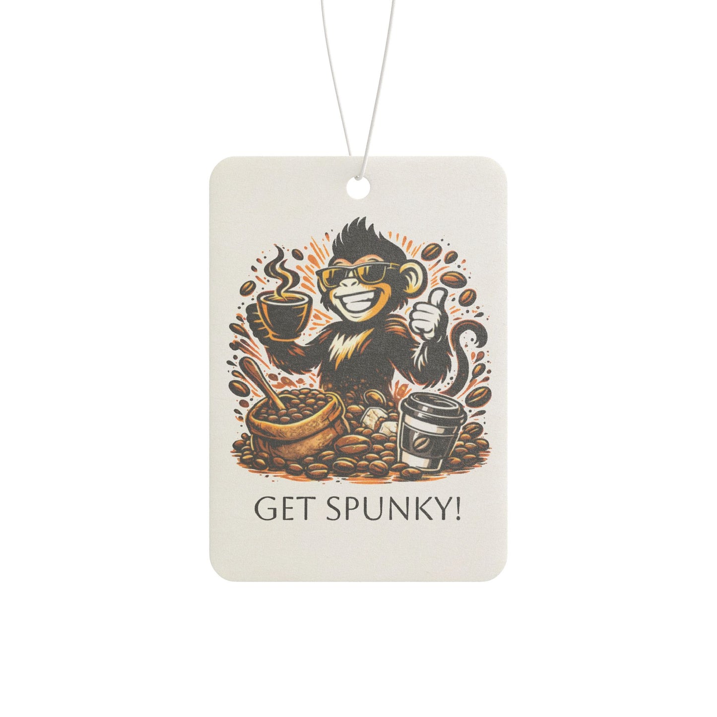 Spunky Monkey Car Air Freshener — "Get Spunky!" Coffee Monkey Scented Air Freshener