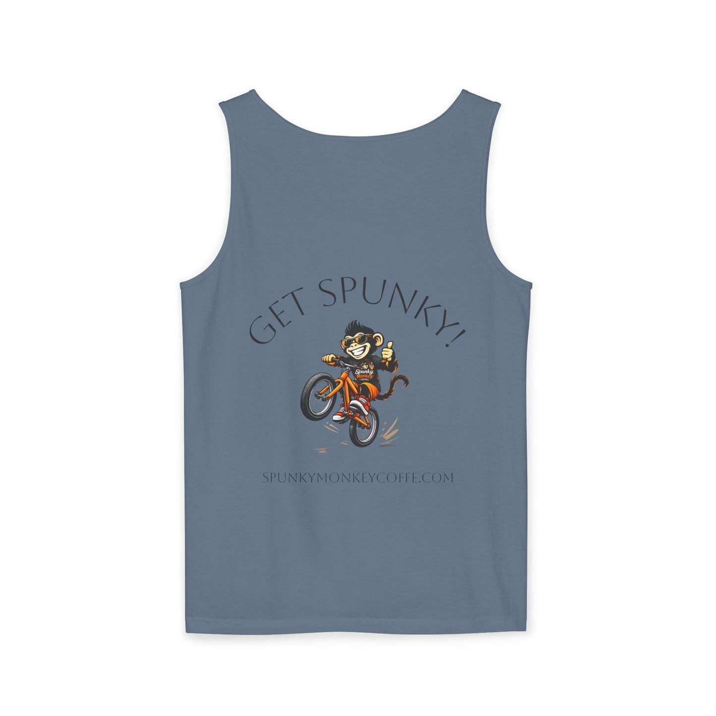 Spunky Monkey Coffee Logo Tank Top — "Get Spunky!" Retro Coffee Shop Graphic