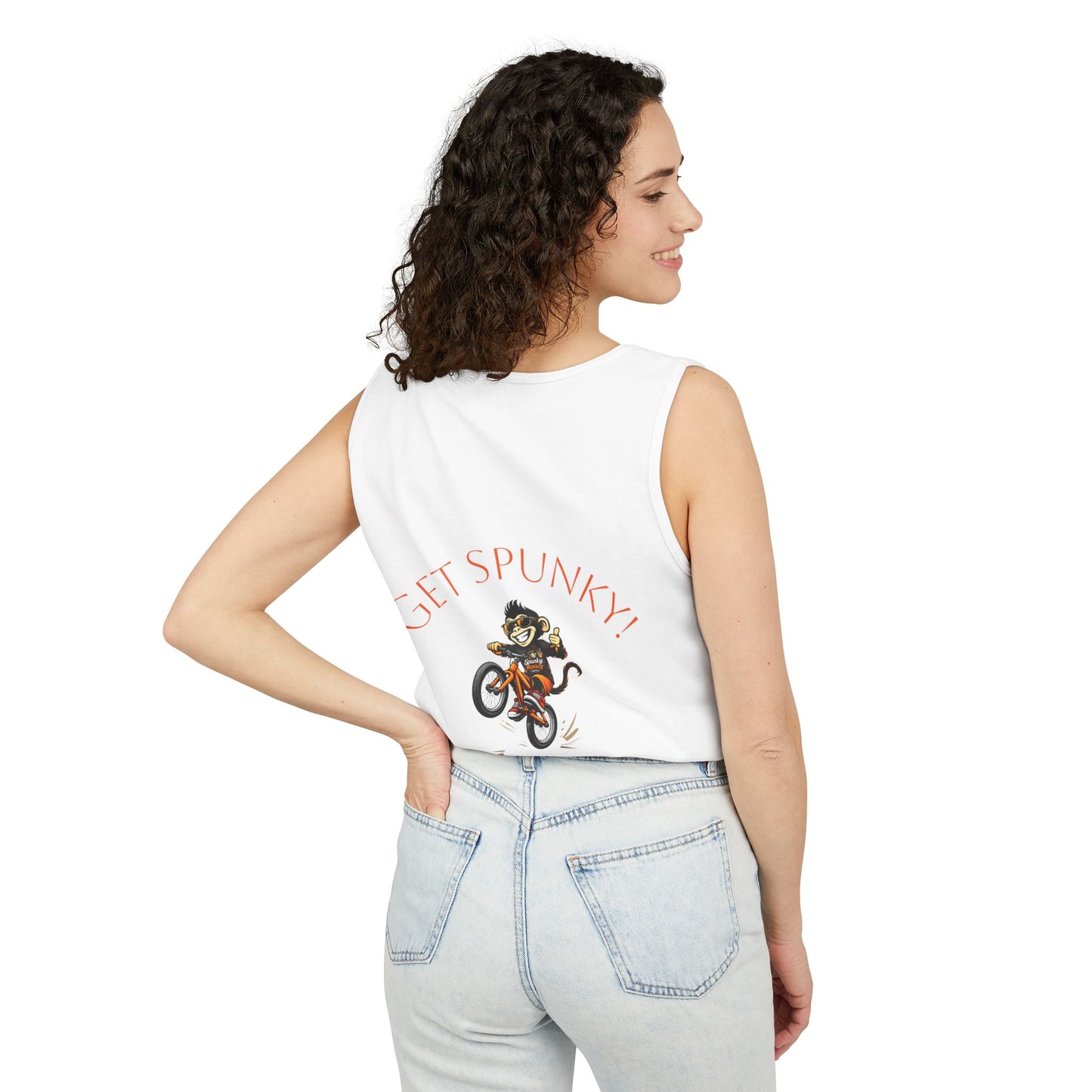 Spunky Monkey Coffee Logo Tank Top — "Get Spunky!" Retro Coffee Shop Graphic