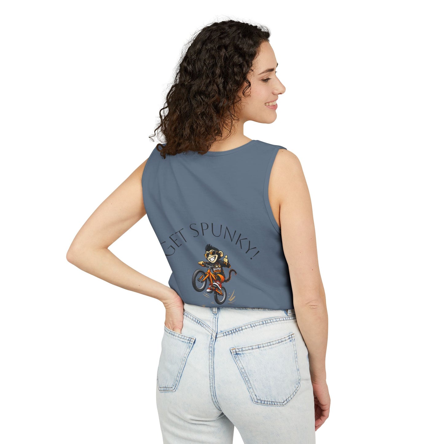 Spunky Monkey Coffee Logo Tank Top — "Get Spunky!" Retro Coffee Shop Graphic