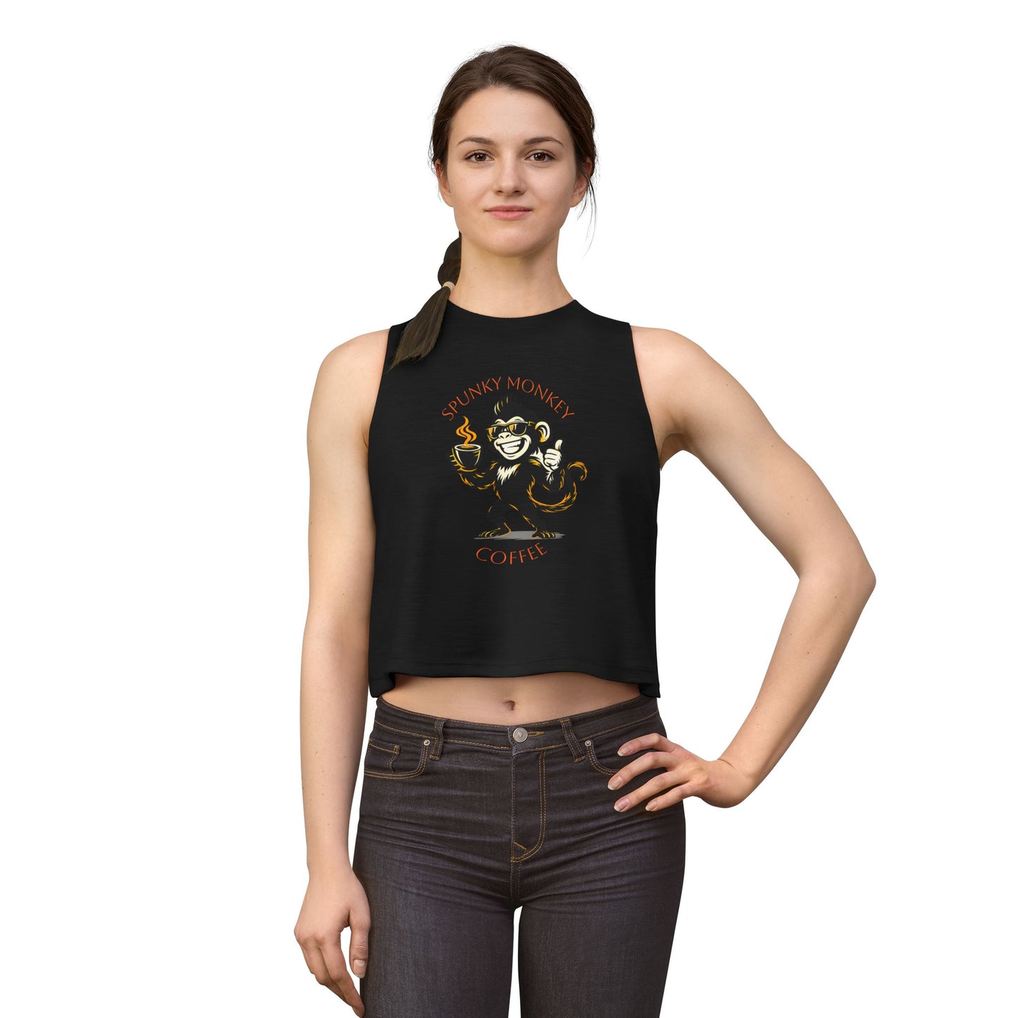 Spunky Monkey Coffee Crop Top — 'Spunky Monkey Coffee' Vintage Cafe Graphic