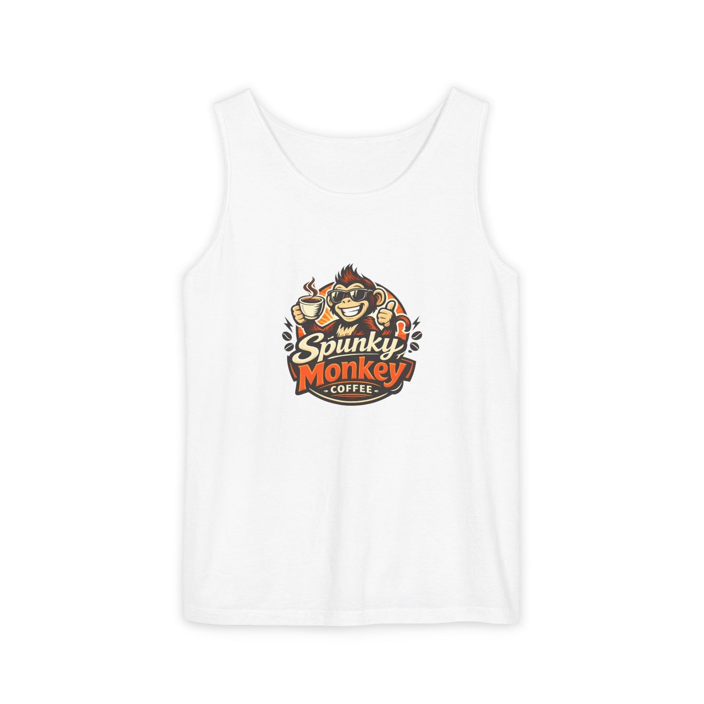 Spunky Monkey Coffee Logo Tank Top — "Get Spunky!" Retro Coffee Shop Graphic