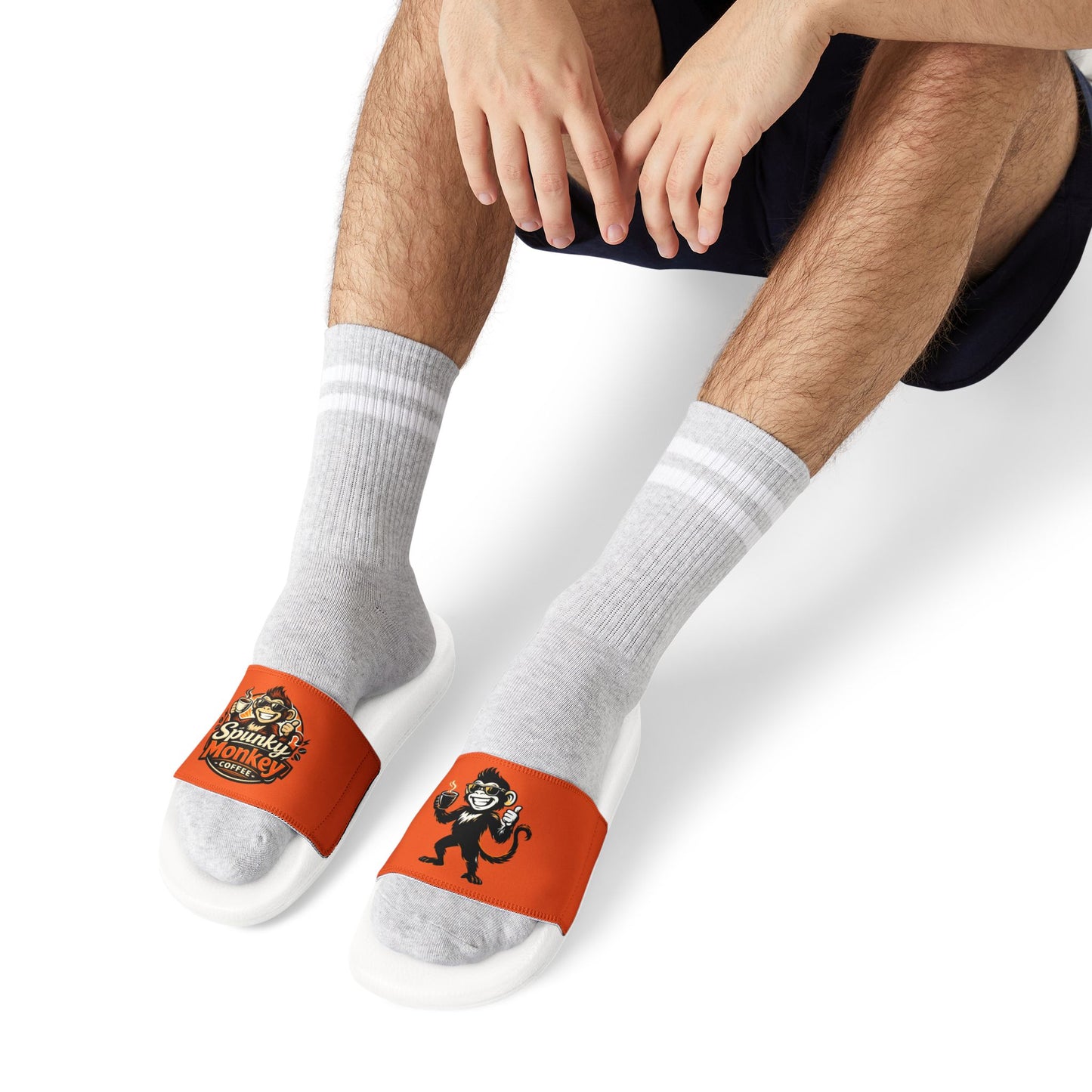 Slide Sandals — Orange “Spunky Monkey” Logo Slides for Men