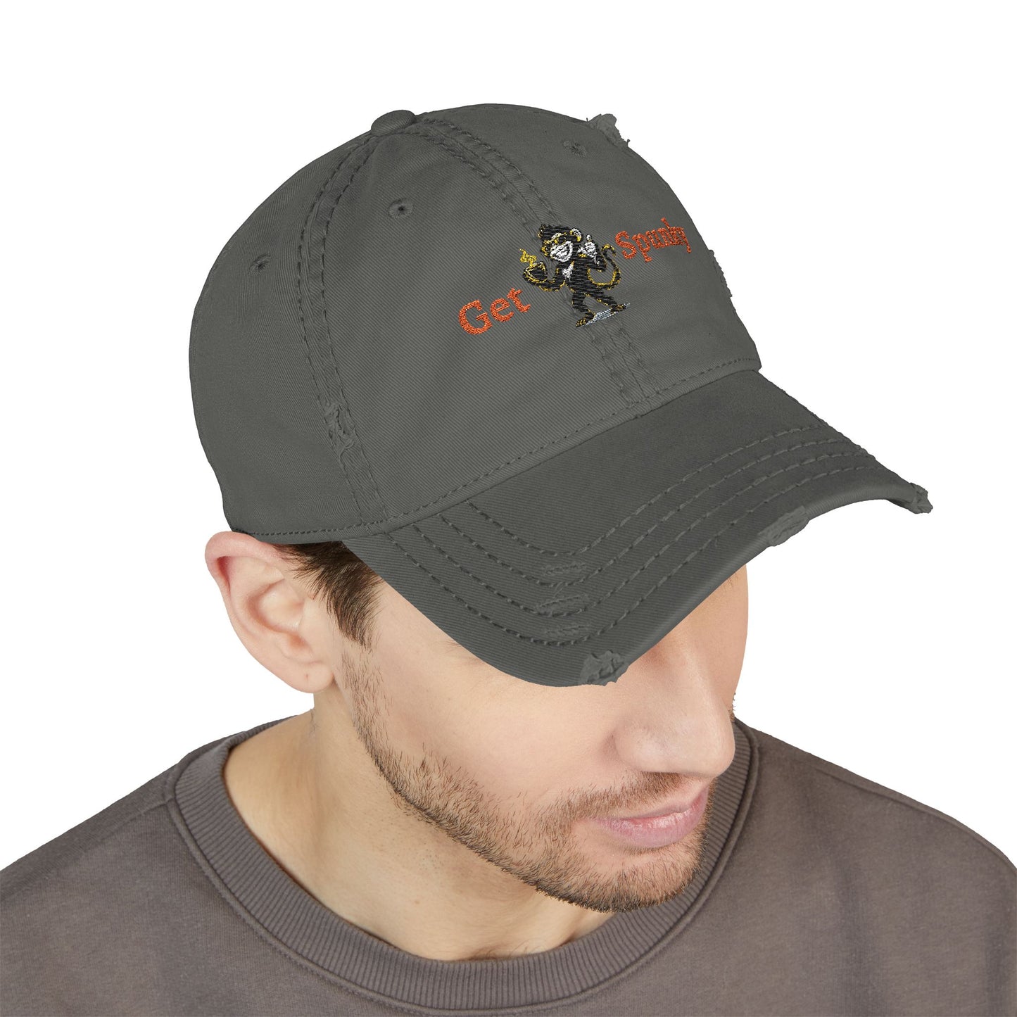Spunky Monkey Embroidered Distressed Dad Hat