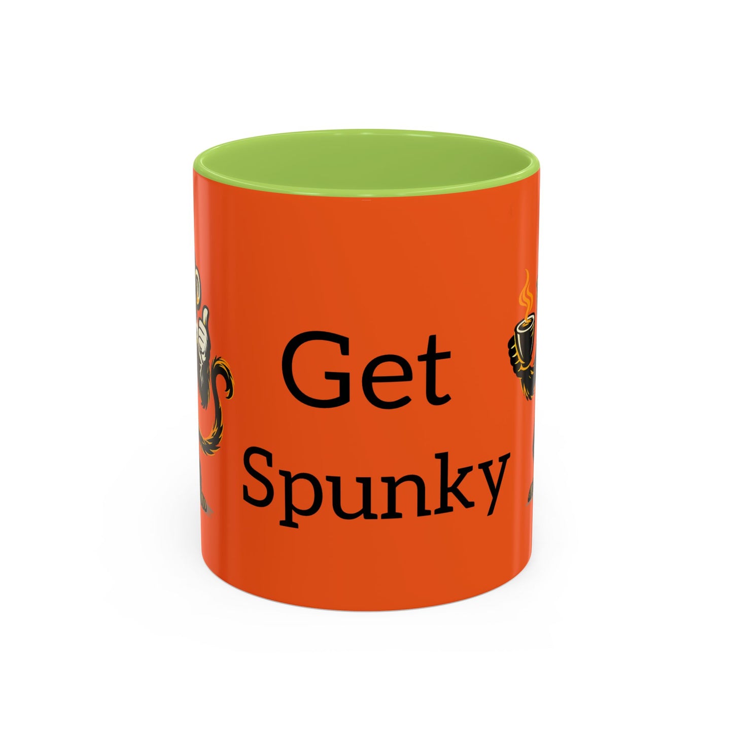 Get Spunky Coffee Mug — Fun Monkey Coffee Cup, Bold Orange Accent (11/15oz)