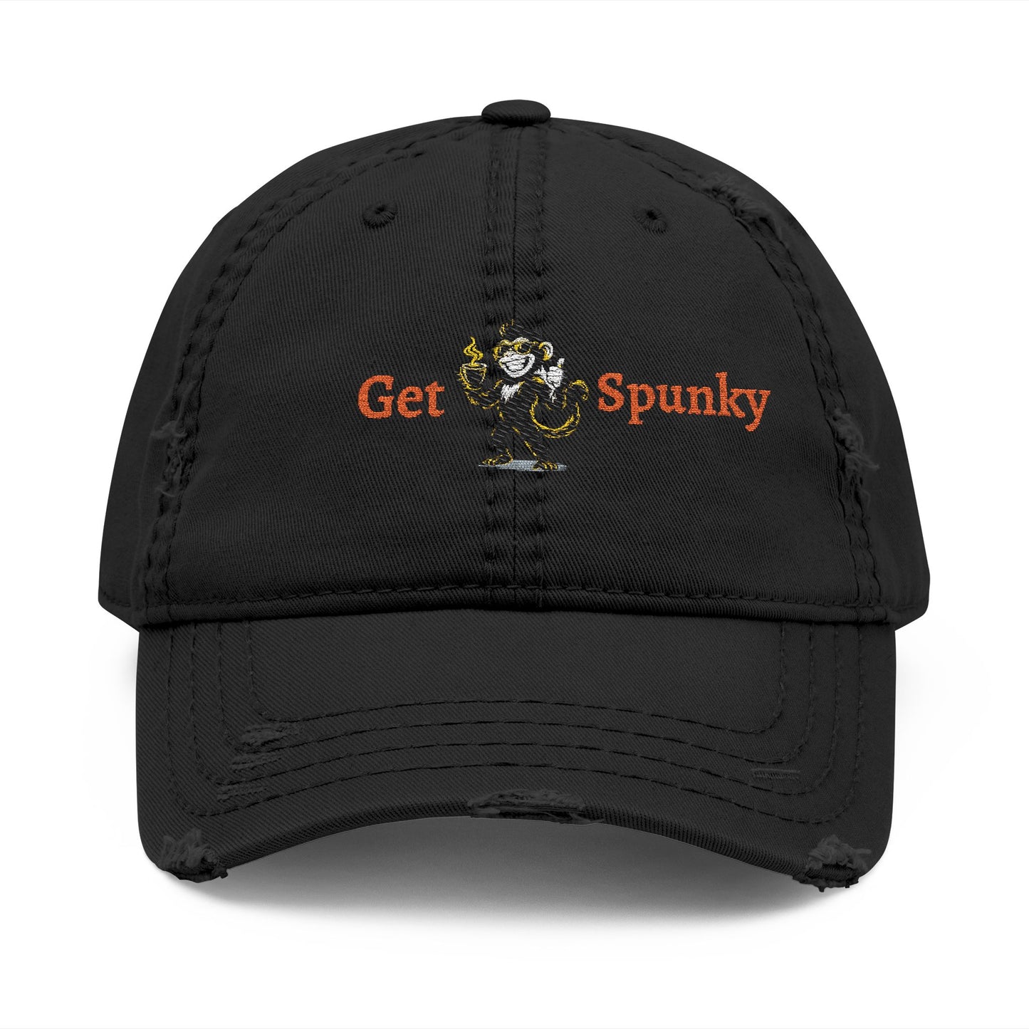 Spunky Monkey Embroidered Distressed Dad Hat