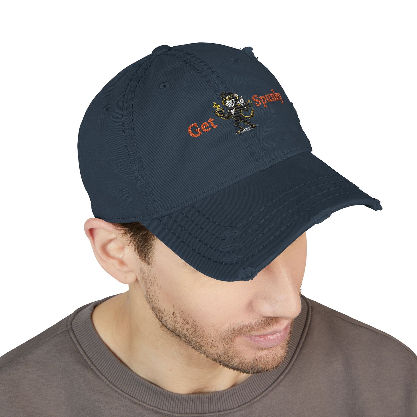 Spunky Monkey Embroidered Distressed Dad Hat