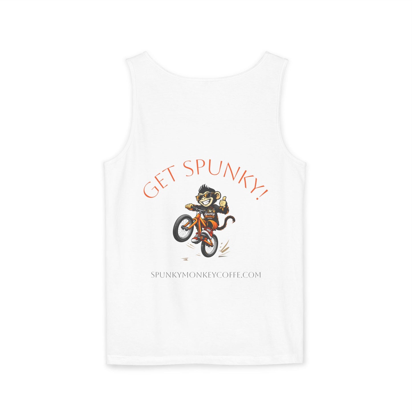 Spunky Monkey Coffee Logo Tank Top — "Get Spunky!" Retro Coffee Shop Graphic