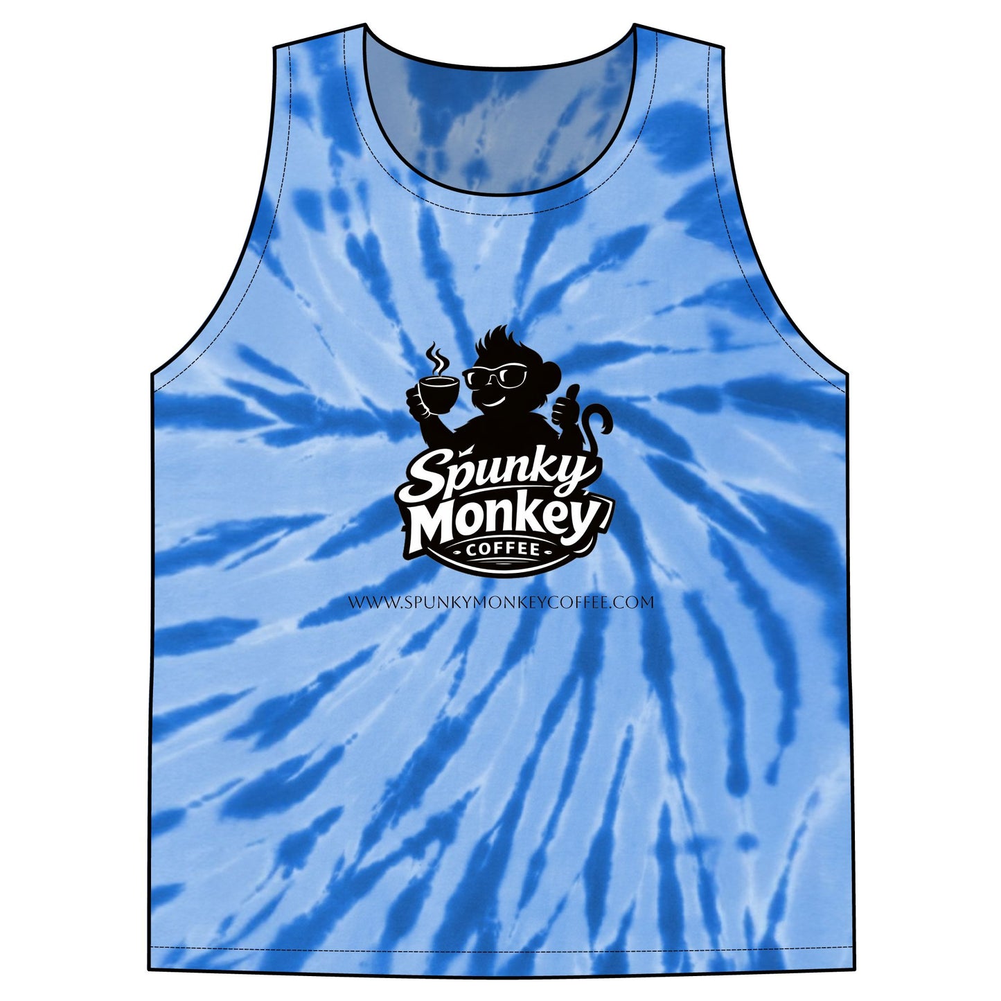 Spunky Monkey Coffee Tie-Dye Tank Top — Spunky Monkey Coffee "Be Spunky!" Spiral Logo Tee