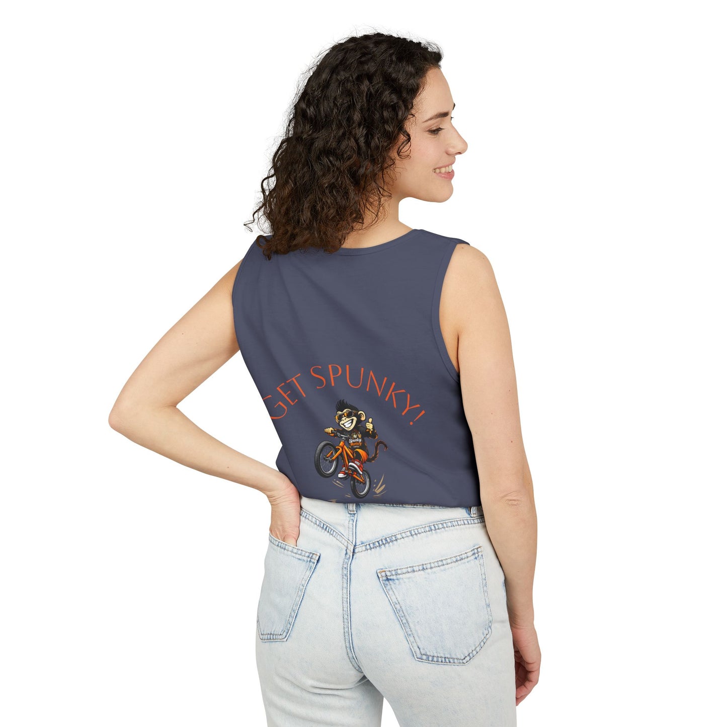 Spunky Monkey Coffee Logo Tank Top — "Get Spunky!" Retro Coffee Shop Graphic