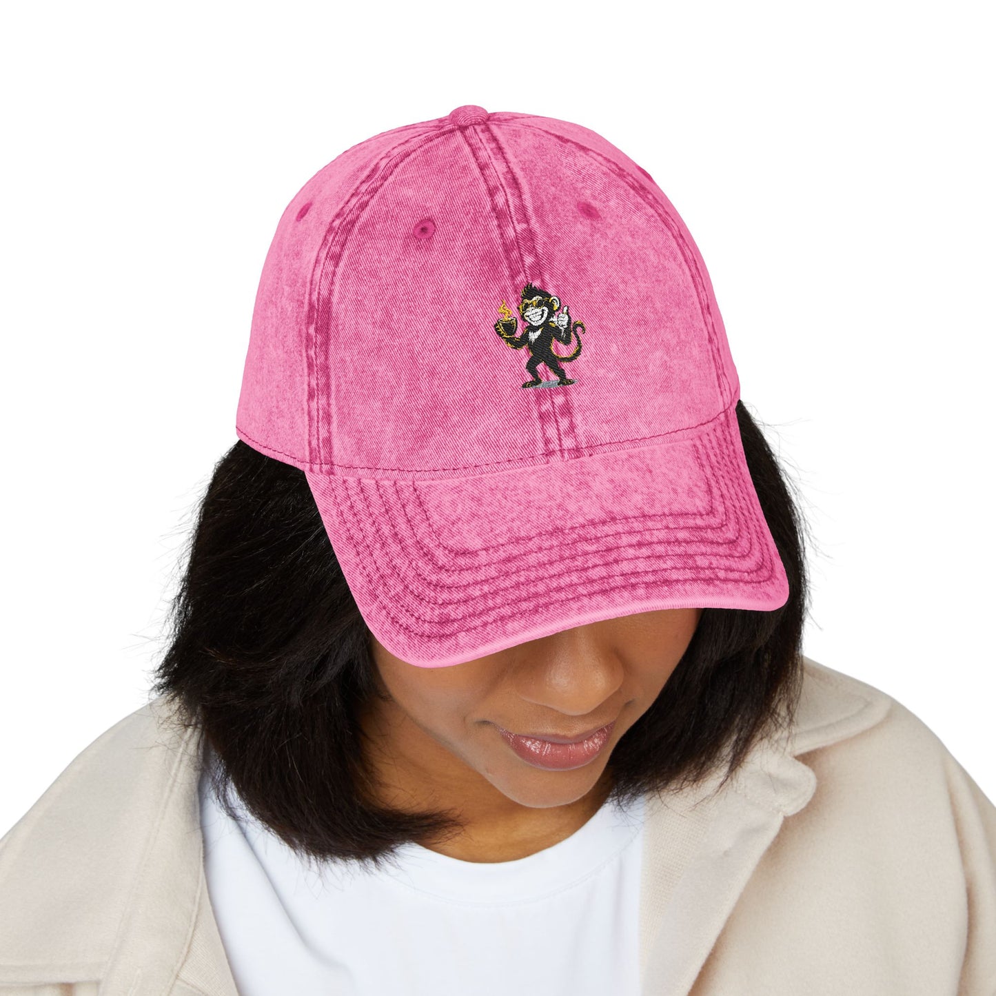 Spunky Monkey Vintage Cap — Retro Floral Character Patch