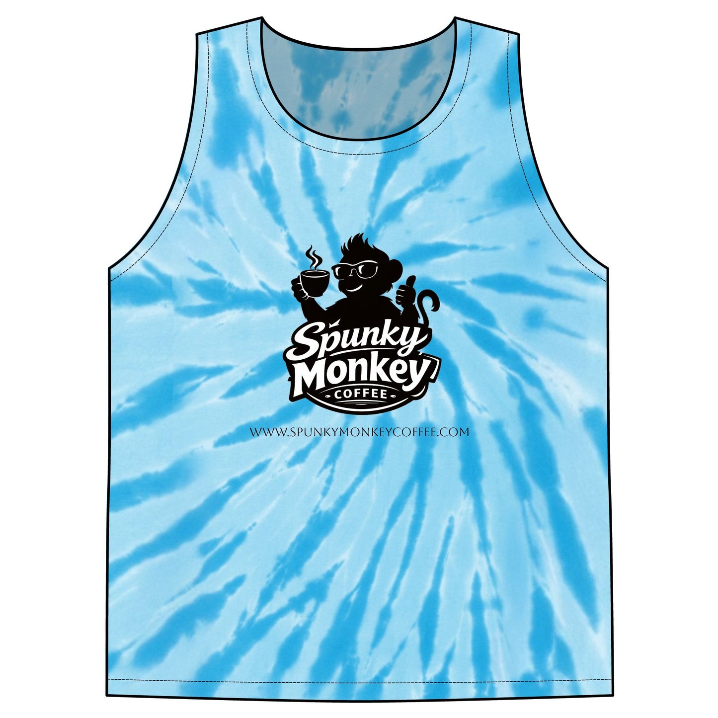 Spunky Monkey Coffee Tie-Dye Tank Top — Spunky Monkey Coffee "Be Spunky!" Spiral Logo Tee