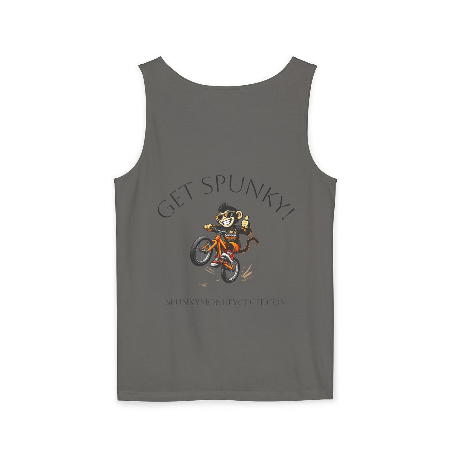 Spunky Monkey Coffee Logo Tank Top — "Get Spunky!" Retro Coffee Shop Graphic