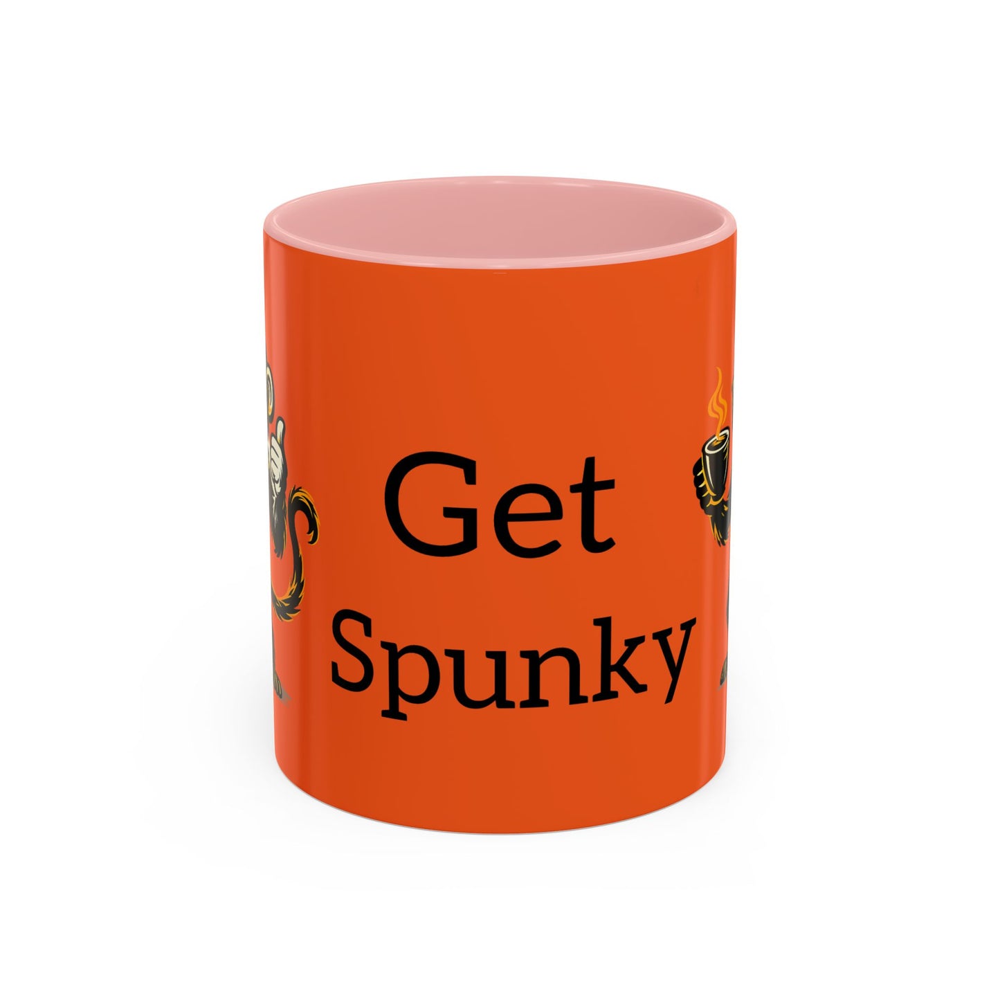 Get Spunky Coffee Mug — Fun Monkey Coffee Cup, Bold Orange Accent (11/15oz)