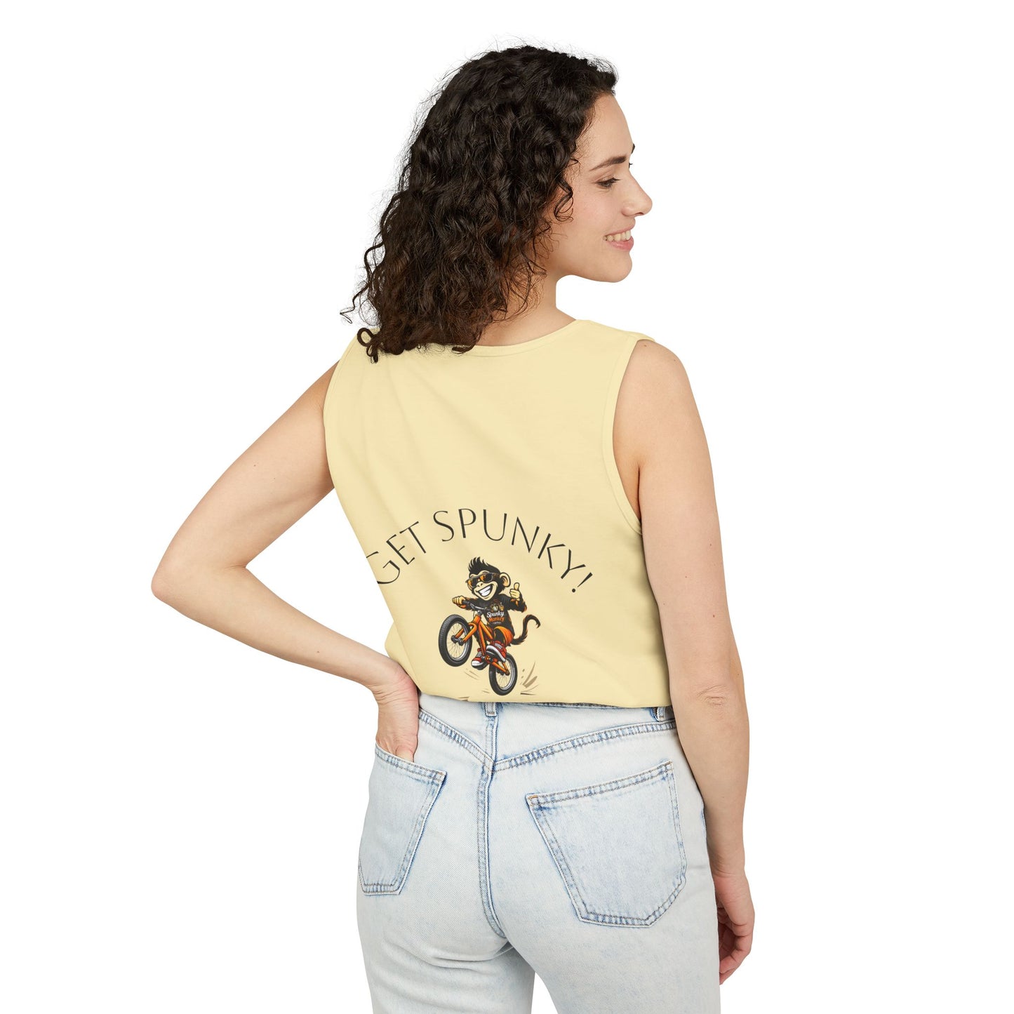 Spunky Monkey Coffee Logo Tank Top — "Get Spunky!" Retro Coffee Shop Graphic