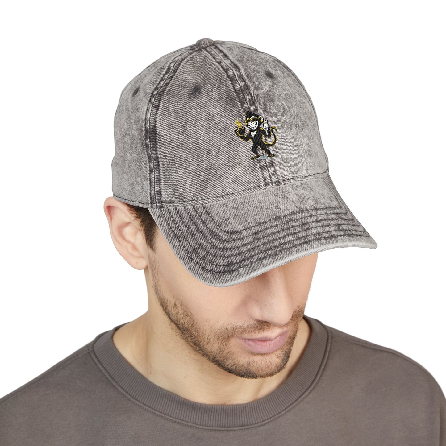 Spunky Monkey Vintage Cap — Retro Floral Character Patch