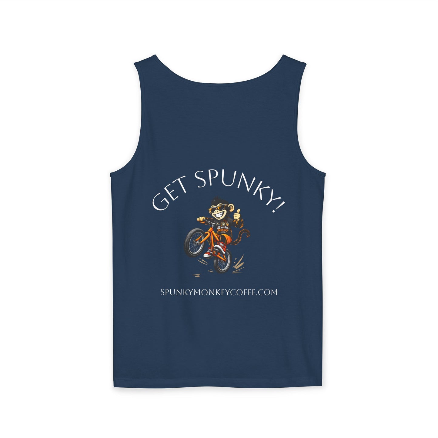 Spunky Monkey Coffee Logo Tank Top — "Get Spunky!" Retro Coffee Shop Graphic