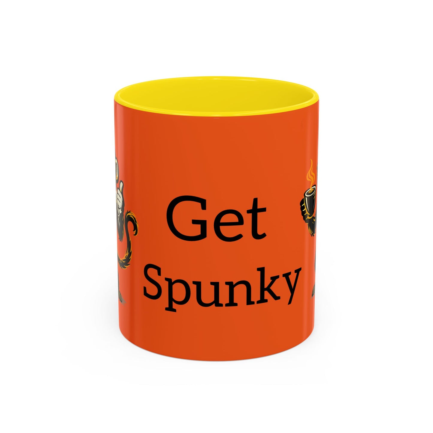 Get Spunky Coffee Mug — Fun Monkey Coffee Cup, Bold Orange Accent (11/15oz)