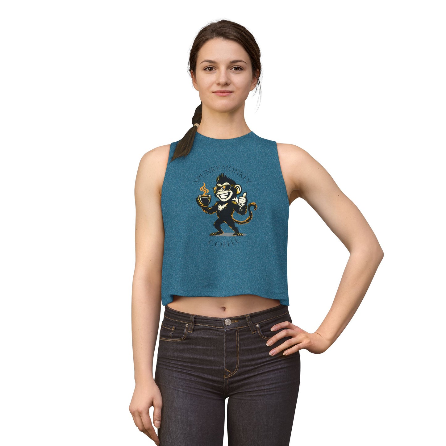 Spunky Monkey Coffee Crop Top — 'Spunky Monkey Coffee' Vintage Cafe Graphic