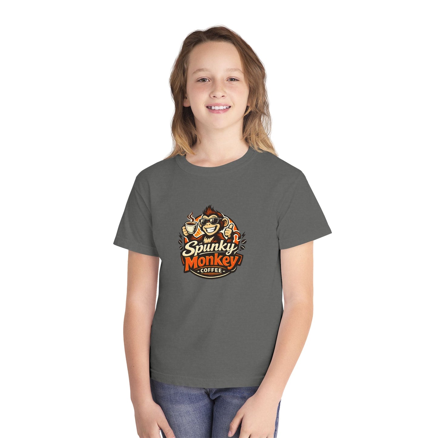 Youth Tee — 'Spunky Monkey Coffee' BMX Monkey Graphic Shirt