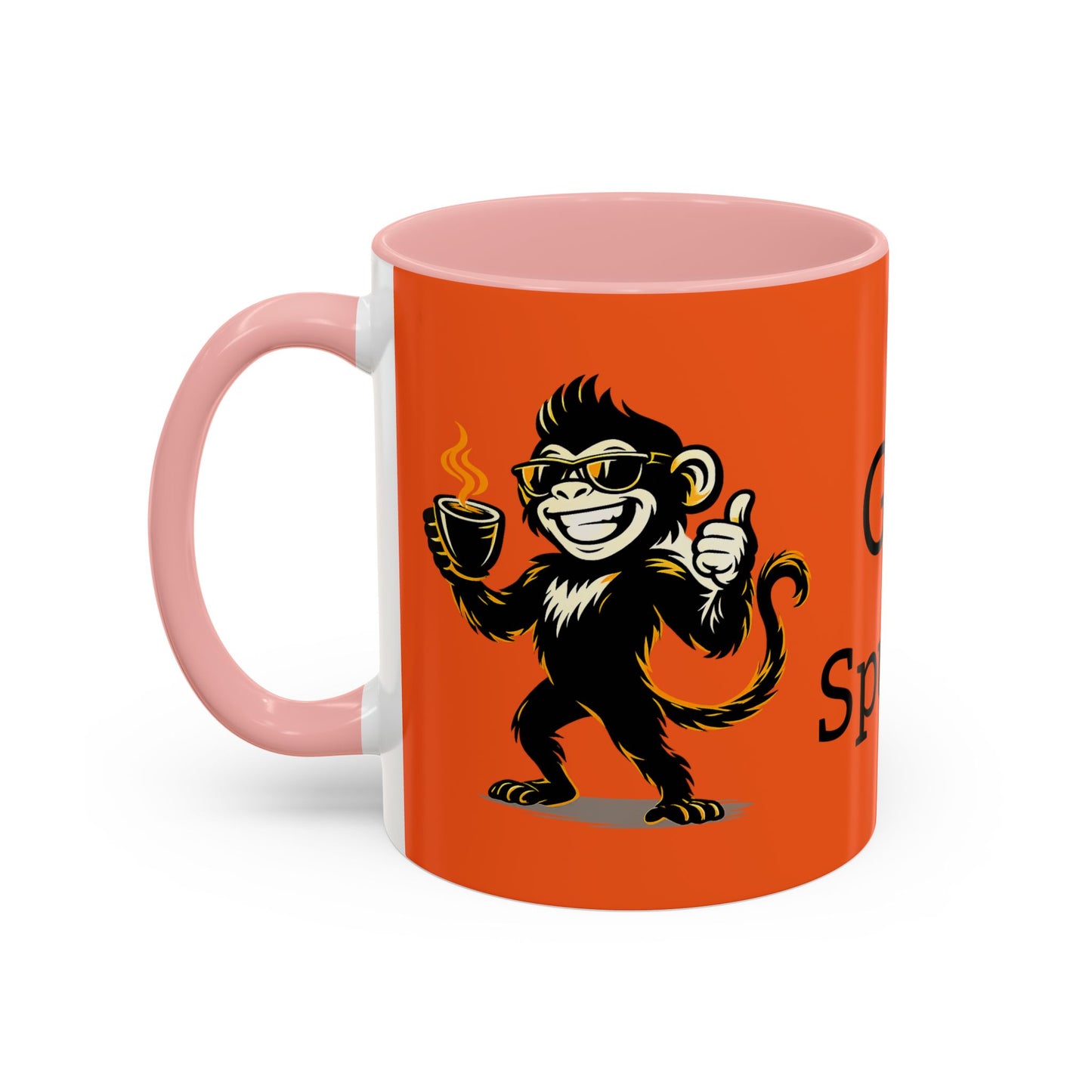 Get Spunky Coffee Mug — Fun Monkey Coffee Cup, Bold Orange Accent (11/15oz)